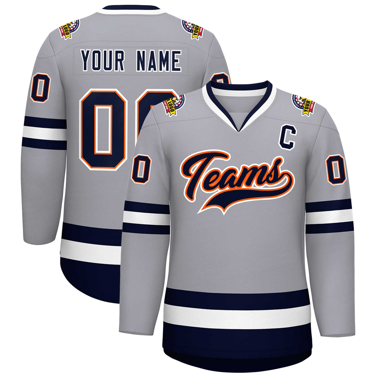 Custom Gray Navy Orange-White Classic Style Hockey Jersey | KXKSHOP