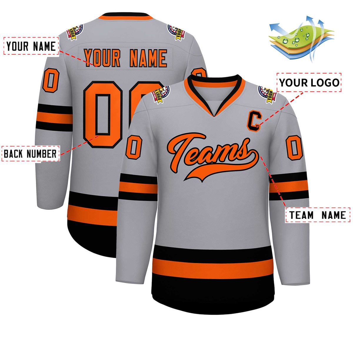 Custom Gray Orange-Black Classic Style Hockey Jersey | KXKSHOP