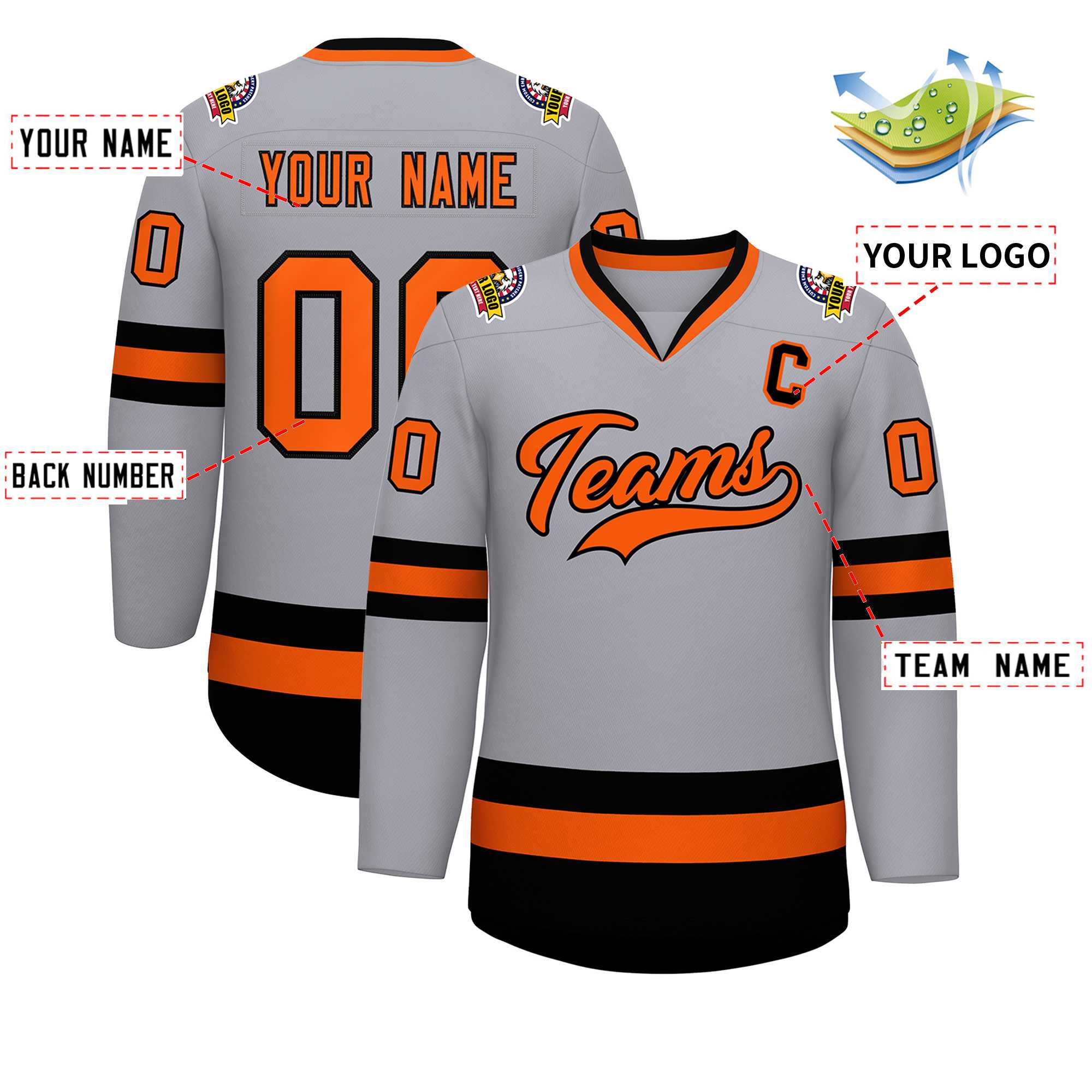 Custom Gray Orange-Black Classic Style Hockey Jersey | KXKSHOP