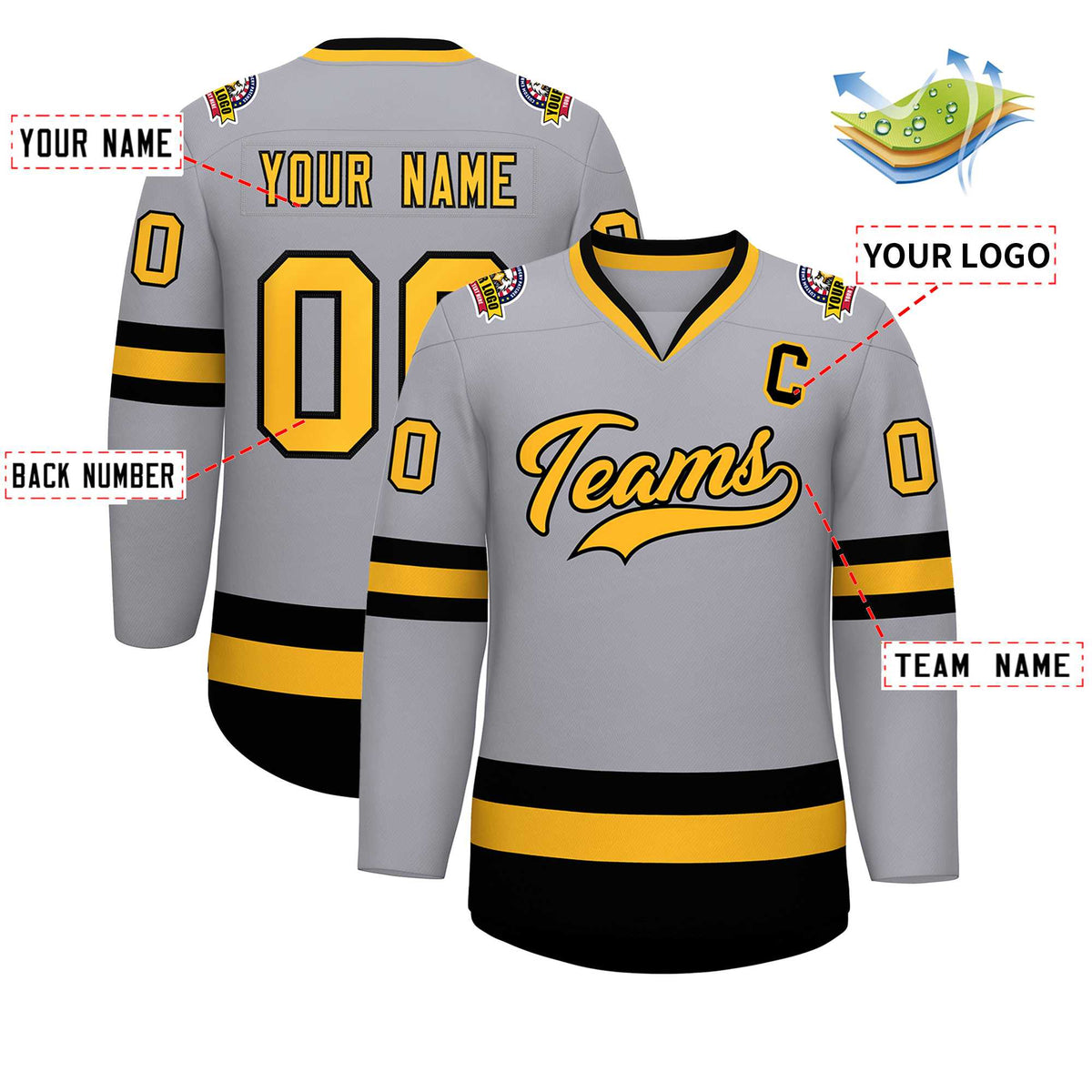 Custom Gray Gold-Black Classic Style Hockey Jersey | KXKSHOP