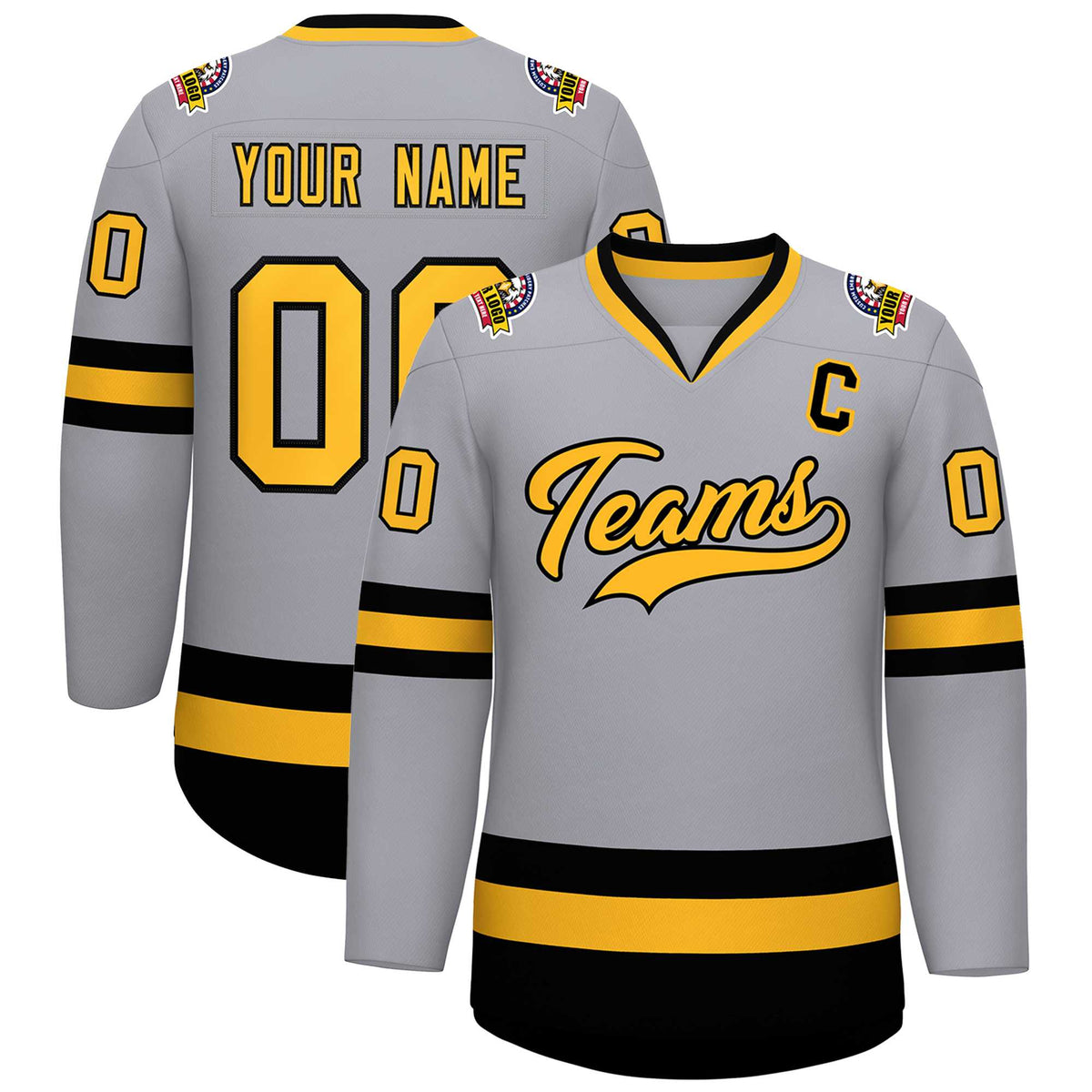 Custom Gray Gold-Black Classic Style Hockey Jersey | KXKSHOP