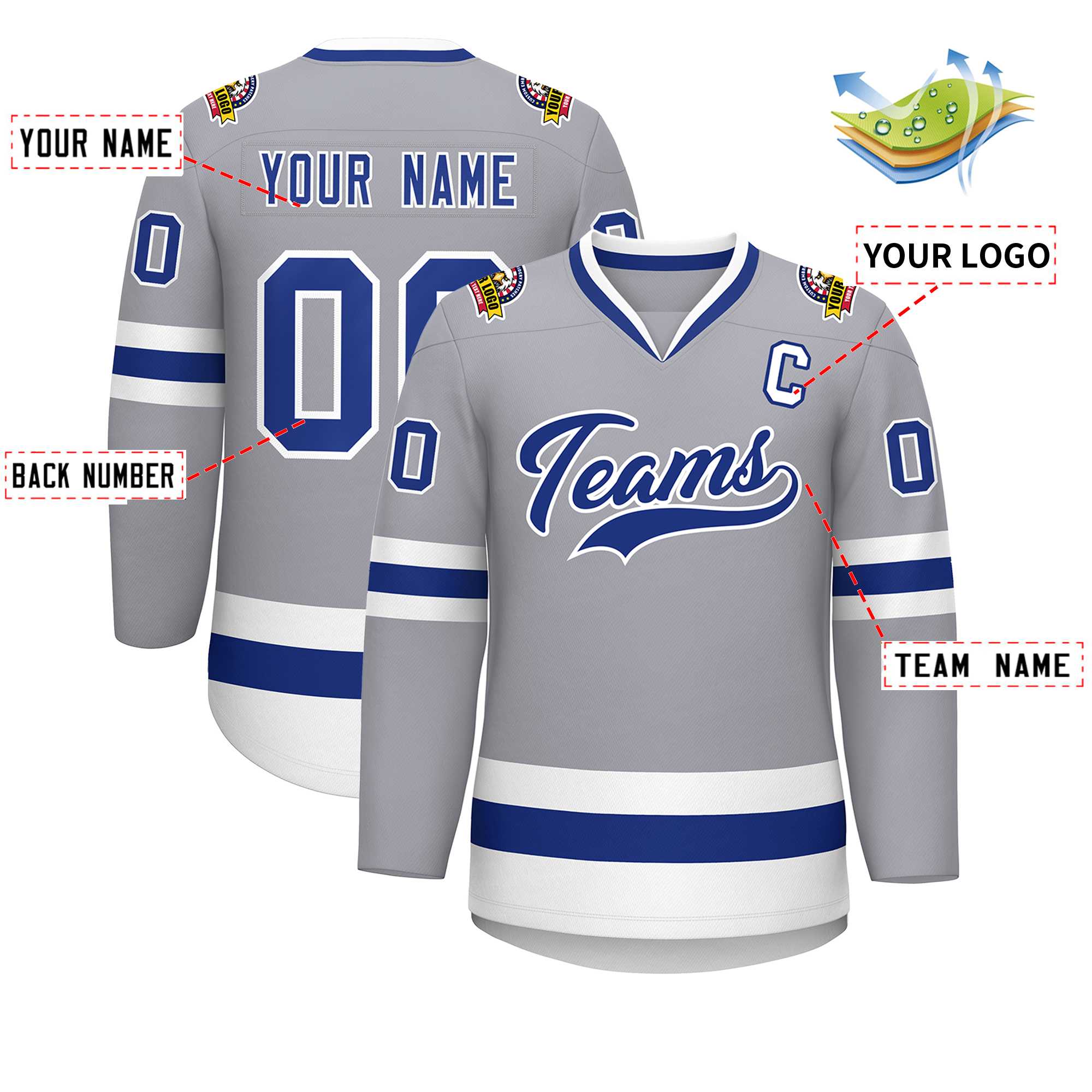 Custom Gray Royal-White Classic Style Hockey Jersey | KXKSHOP