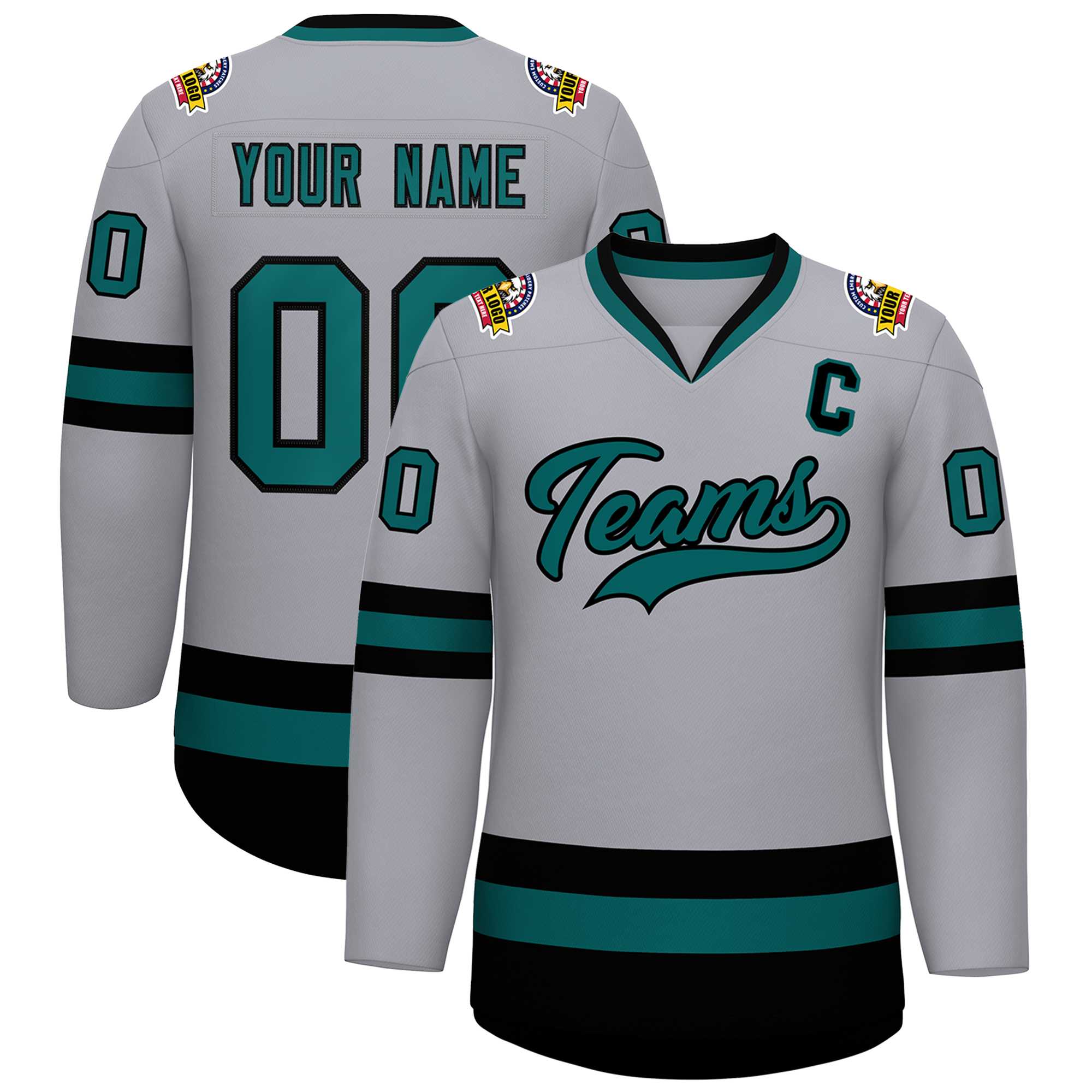 Custom Gray Aqua-Black Classic Style Hockey Jersey | KXKSHOP