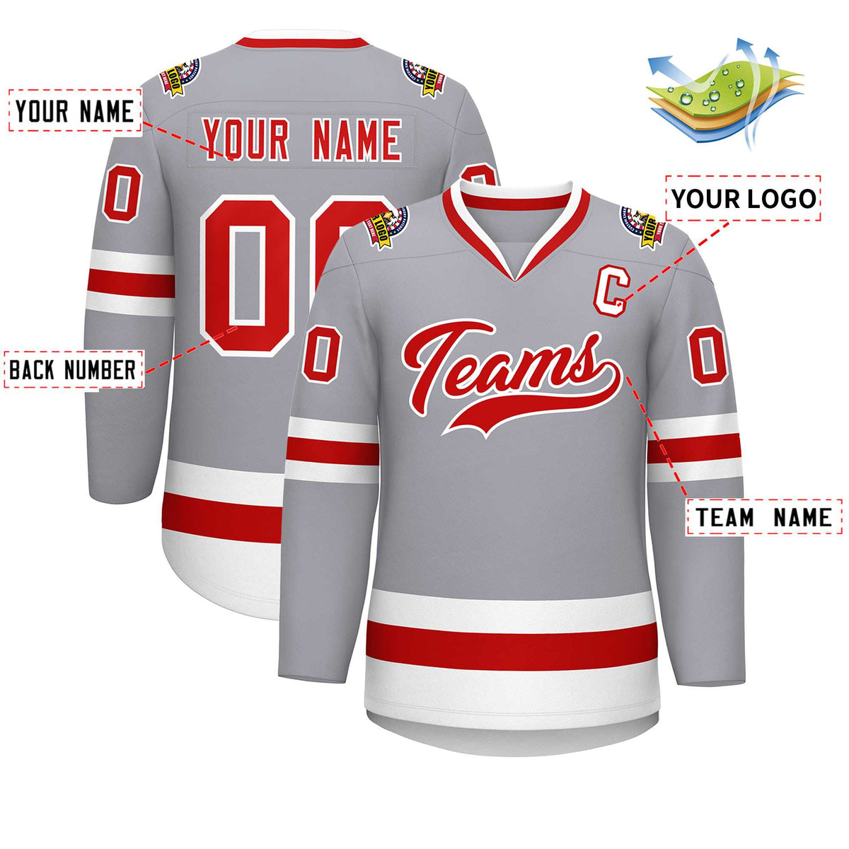 Custom Gray Red-White Classic Style Hockey Jersey | KXKSHOP
