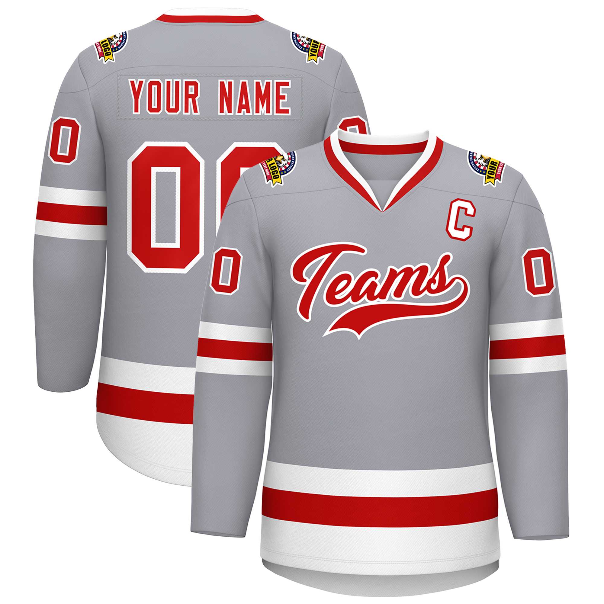Custom Gray Red-White Classic Style Hockey Jersey | KXKSHOP