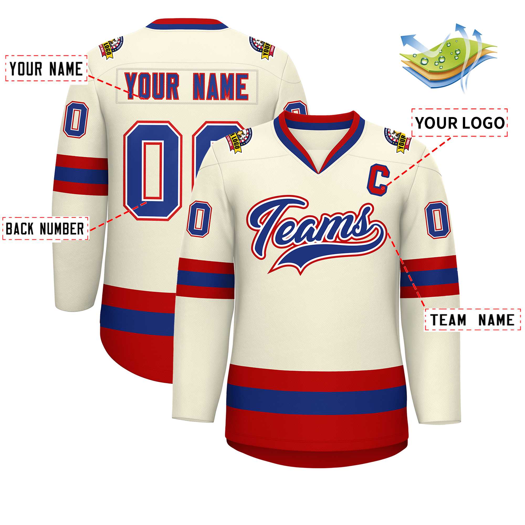 Custom Khaki Royal White-Red Classic Style Hockey Jersey | KXKSHOP