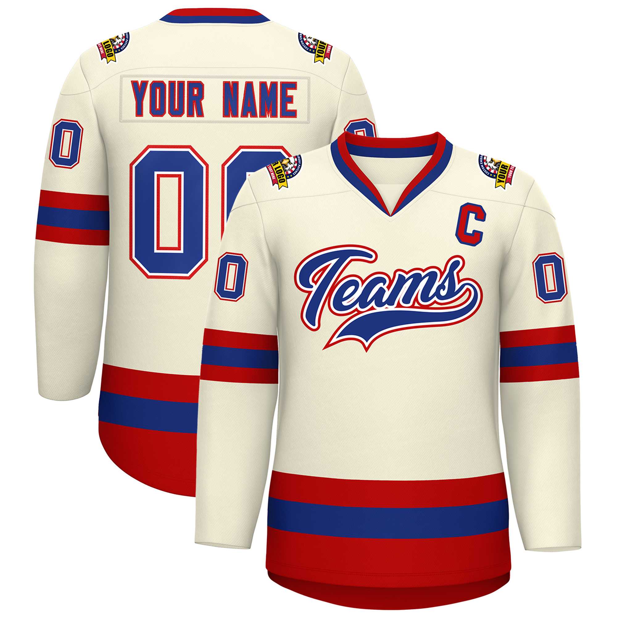 Custom Khaki Royal White-Red Classic Style Hockey Jersey | KXKSHOP