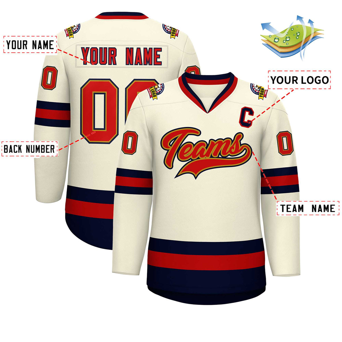 Custom Khaki Red Old Gold-Navy Classic Style Hockey Jersey | KXKSHOP