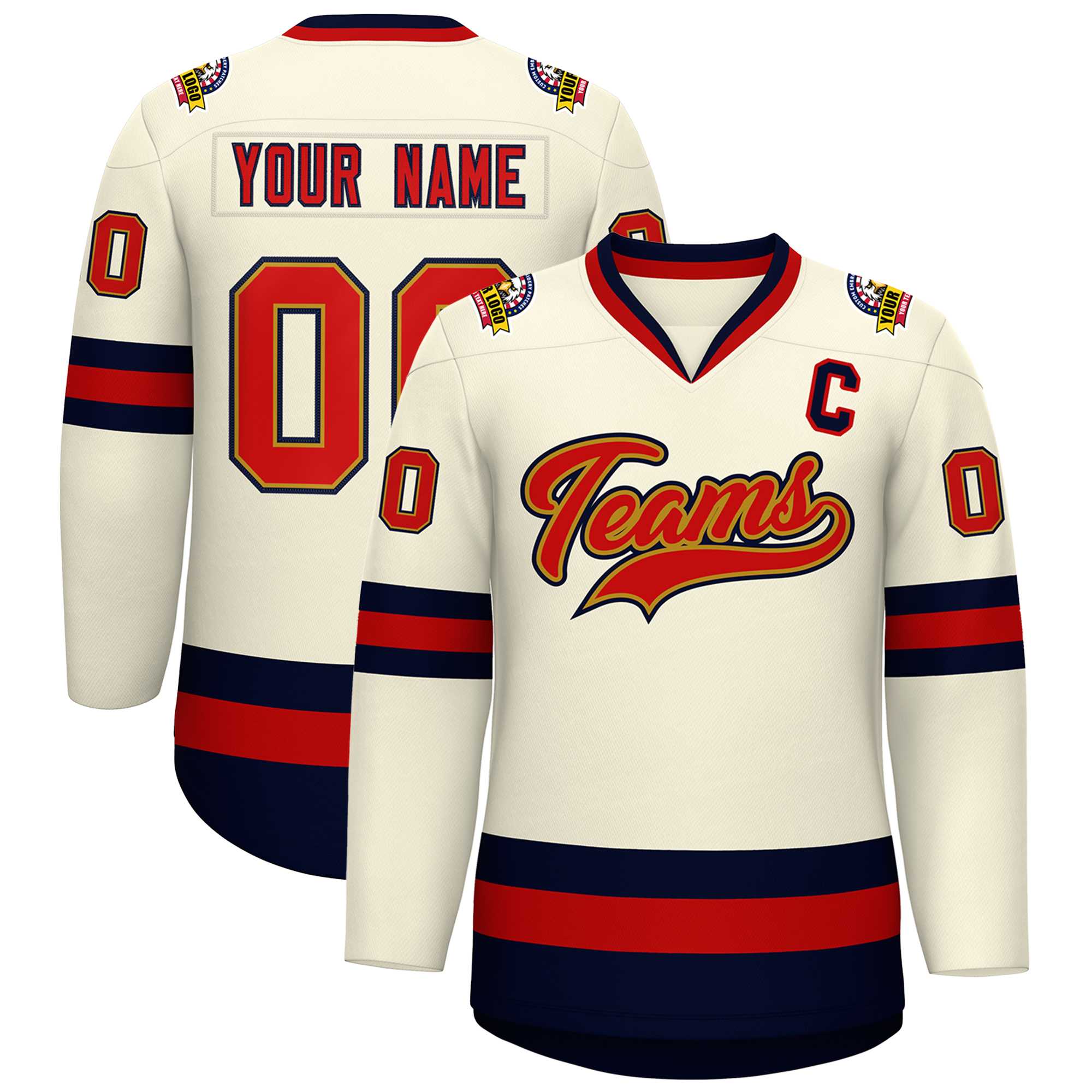 Custom Khaki Red Old Gold-Navy Classic Style Hockey Jersey | KXKSHOP