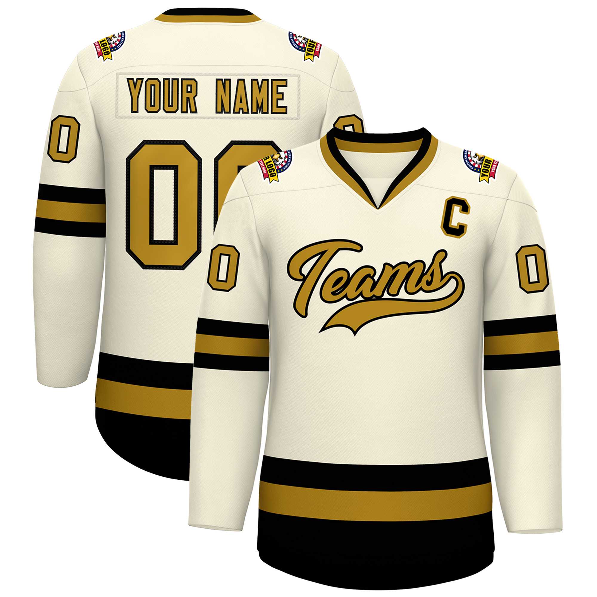 Custom Khaki Old Gold-Black Classic Style Hockey Jersey | KXKSHOP