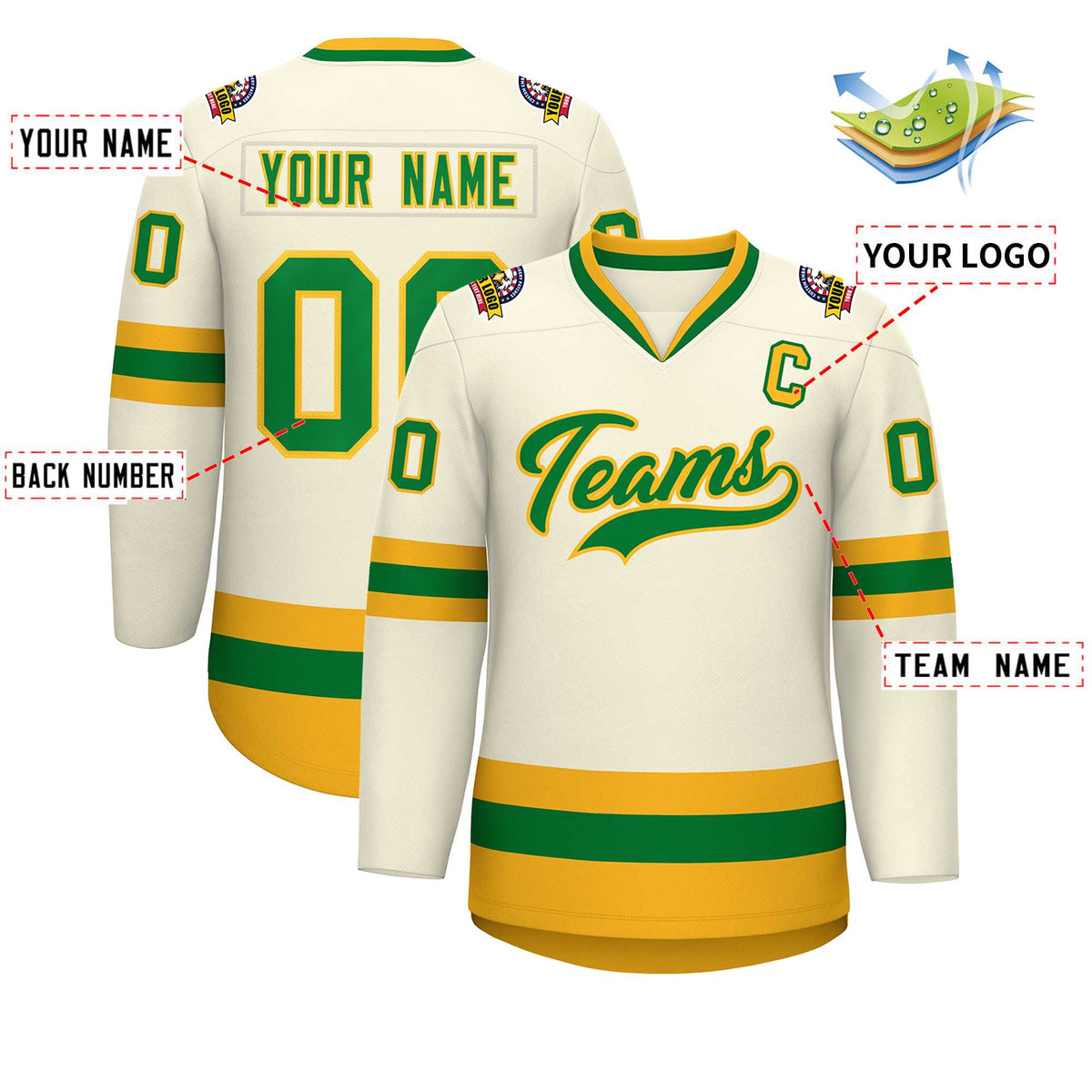 Custom Khaki Kelly Green-Gold Classic Style Hockey Jersey | KXKSHOP