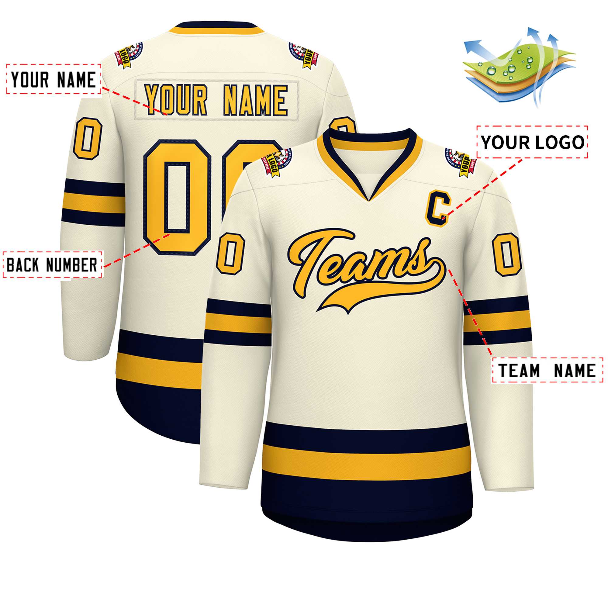 Custom Khaki Gold-Navy Classic Style Hockey Jersey | KXKSHOP