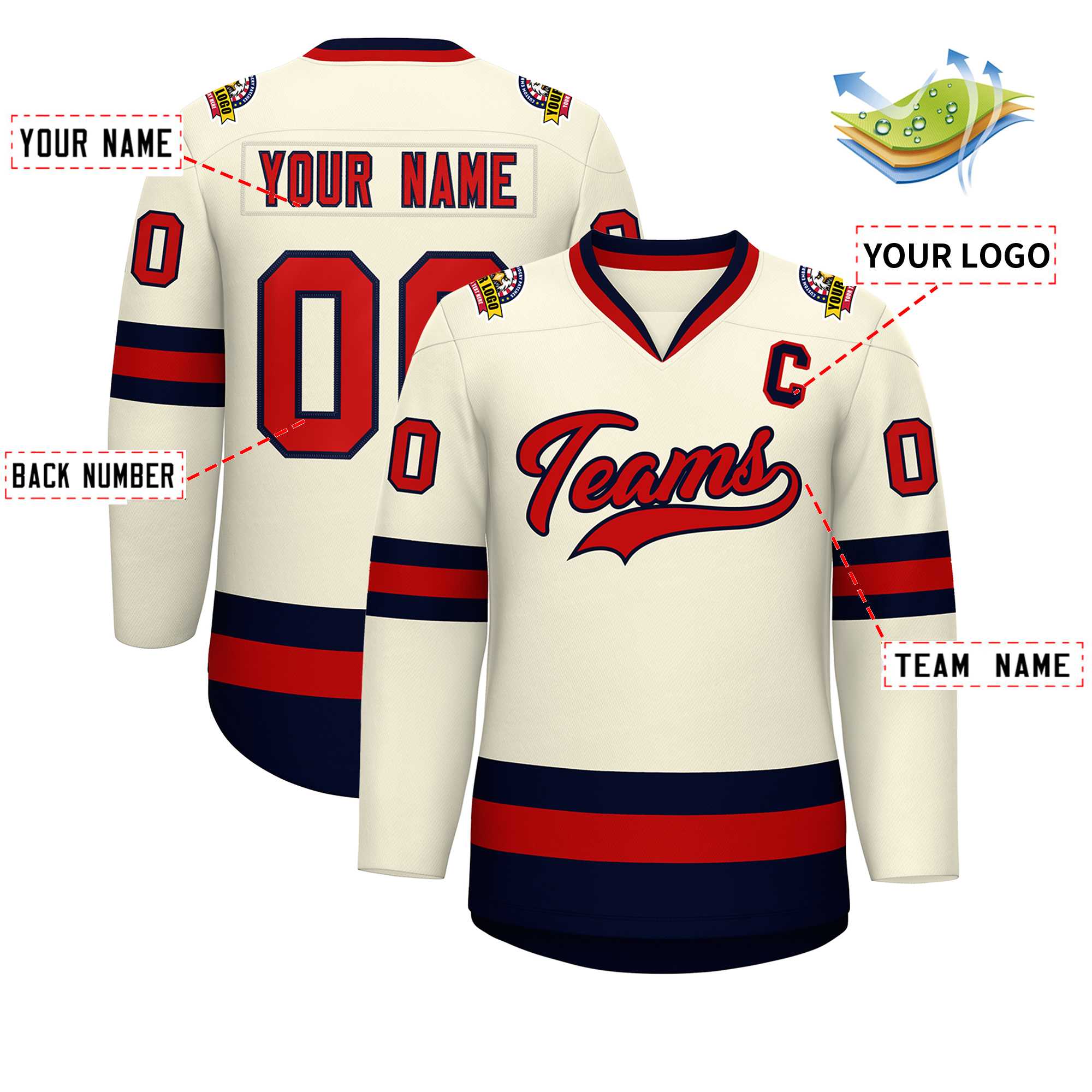 Custom Khaki Red-Navy Classic Style Hockey Jersey | KXKSHOP