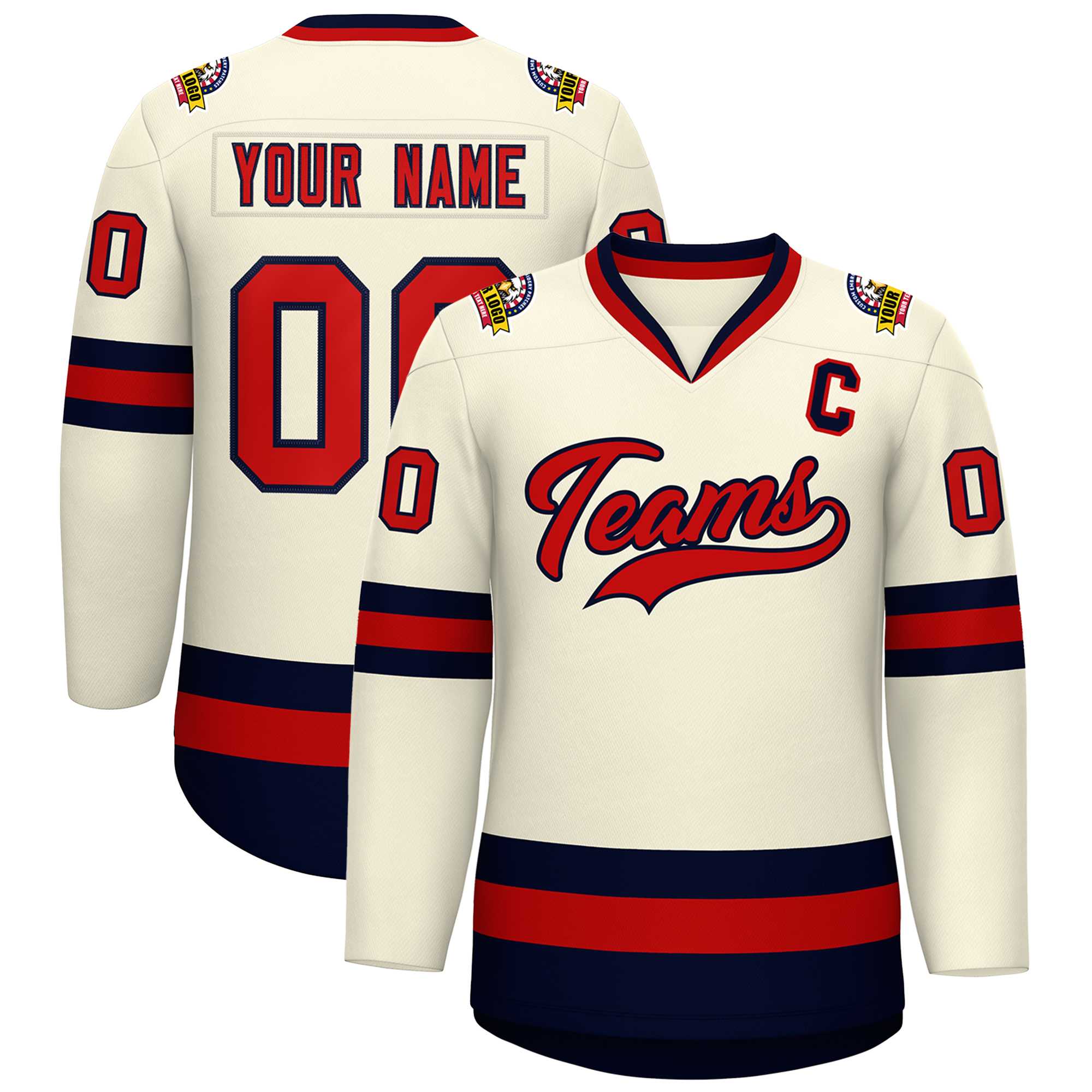 Custom Khaki Red-Navy Classic Style Hockey Jersey | KXKSHOP