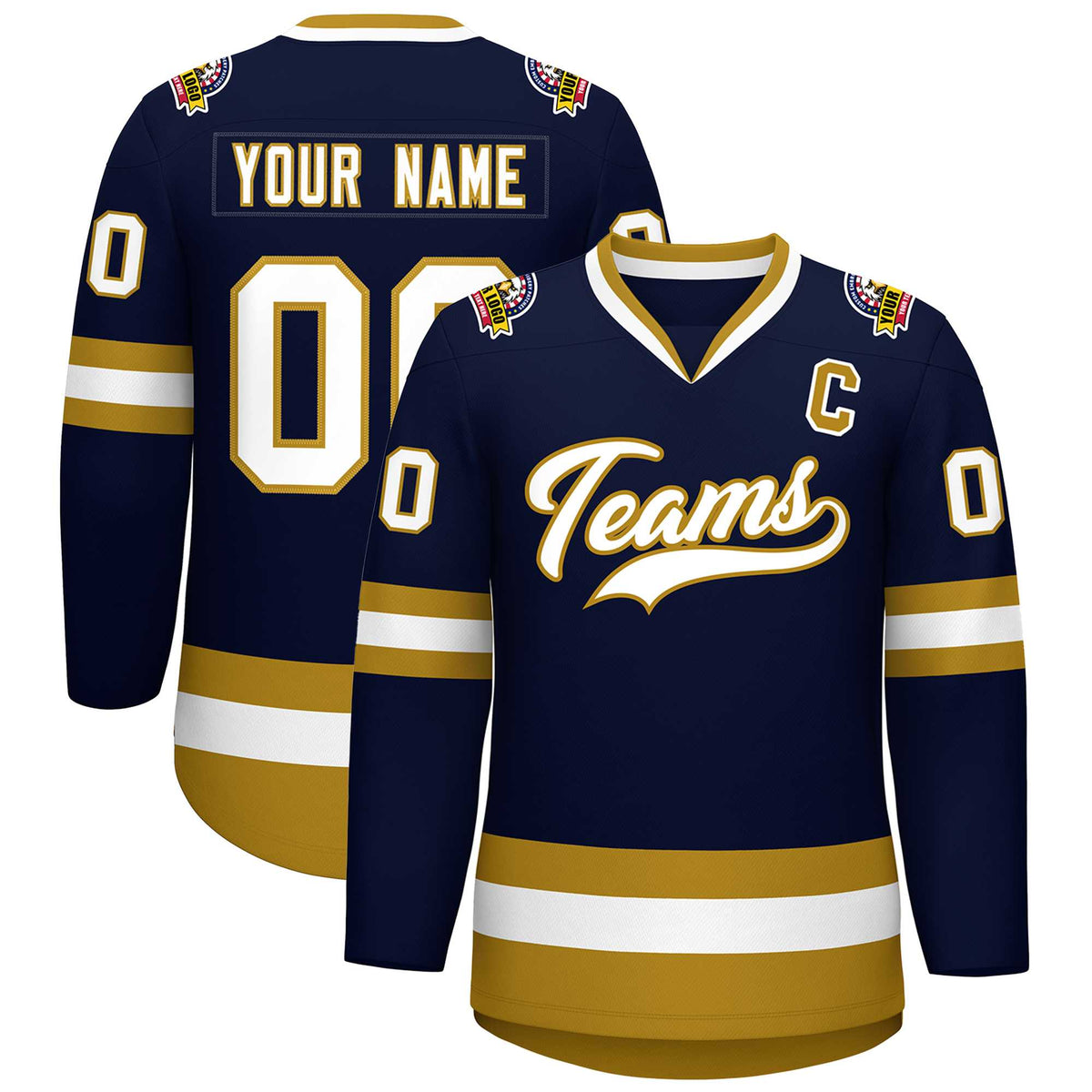 Custom Navy White-Old Gold Classic Style Hockey Jersey | KXKSHOP