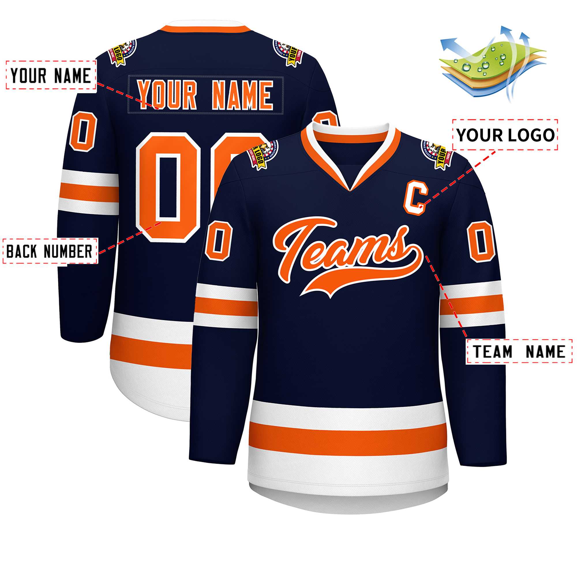Custom Navy Orange-White Classic Style Hockey Jersey | KXKSHOP
