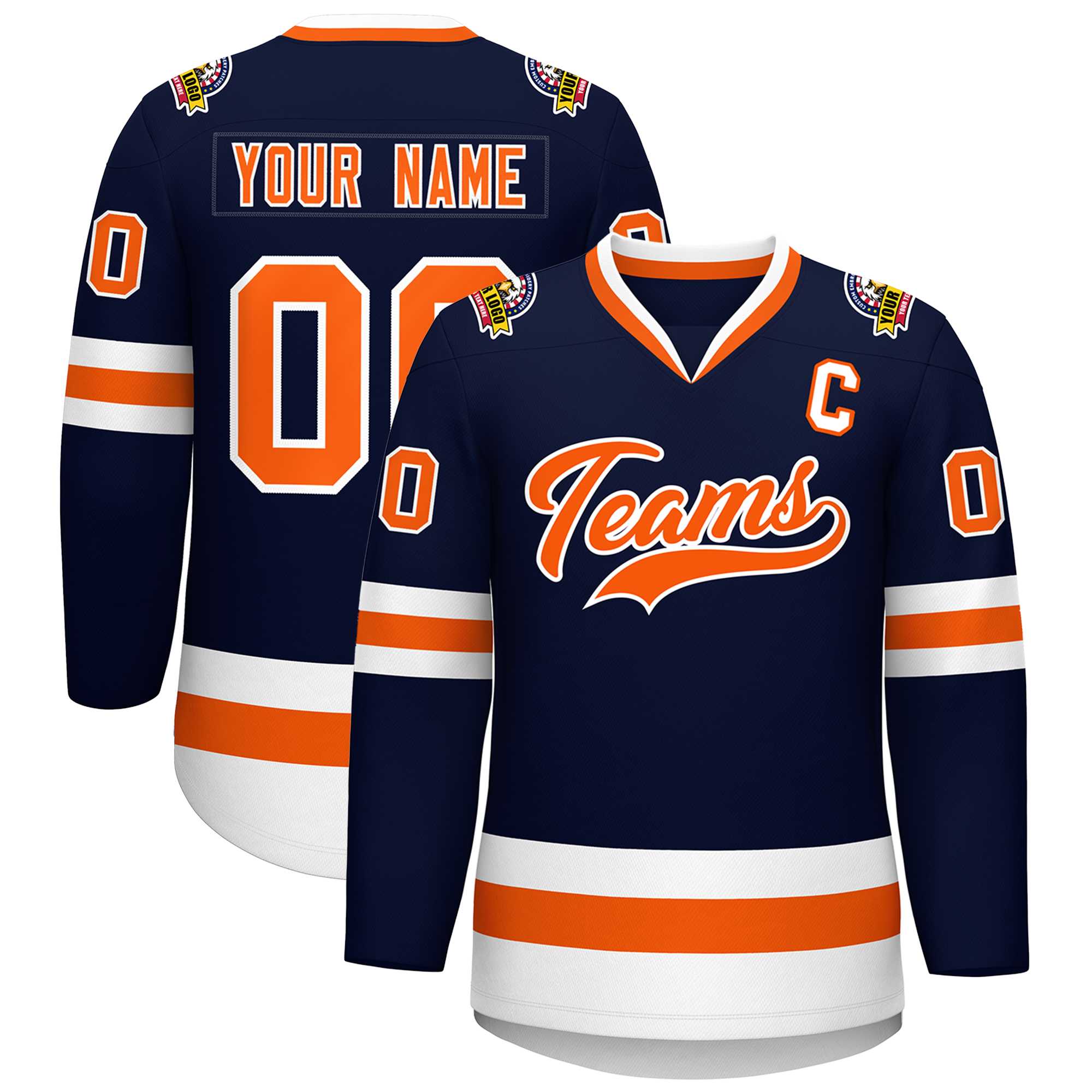 Custom Navy Orange-White Classic Style Hockey Jersey | KXKSHOP