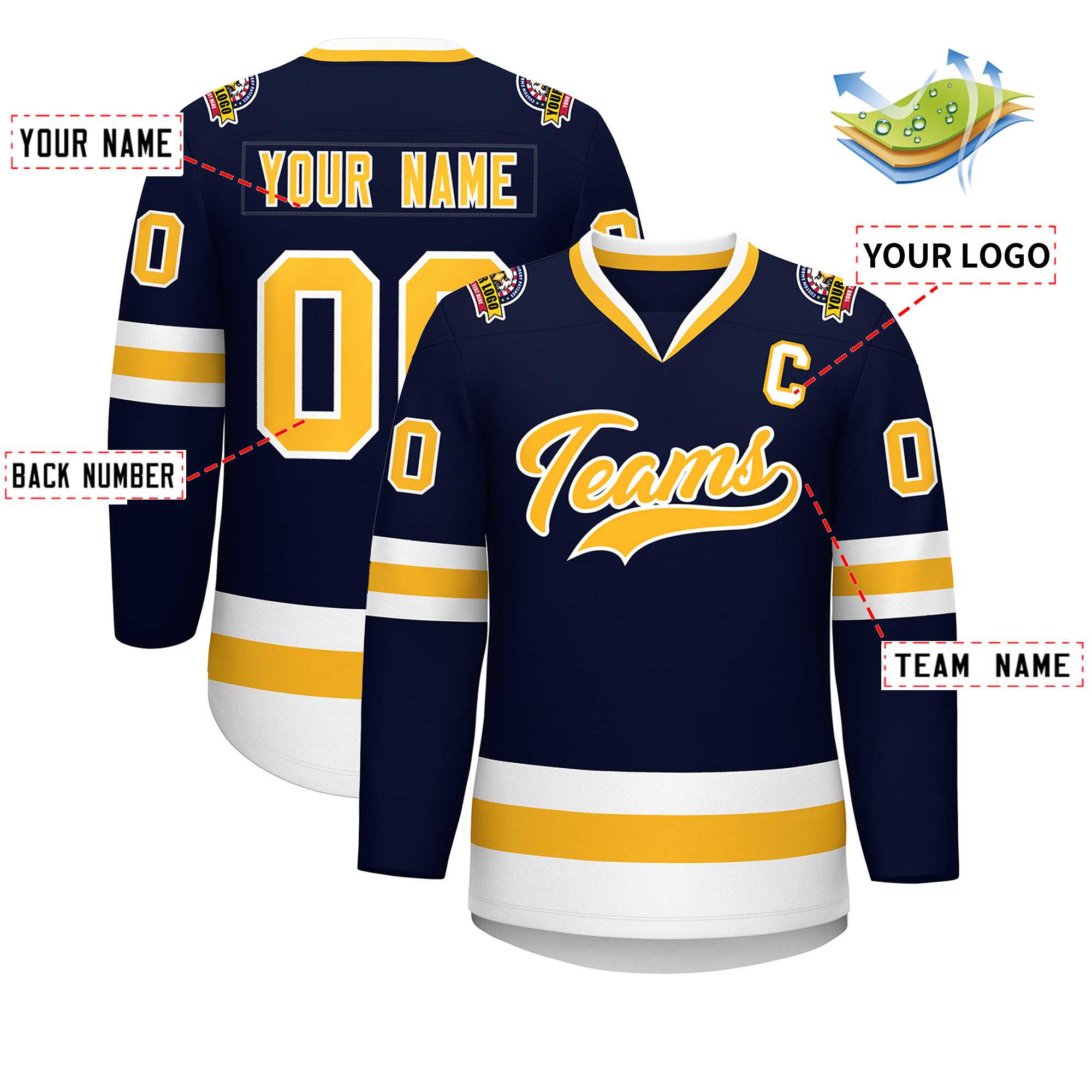 Custom Navy Gold-White Classic Style Hockey Jersey | KXKSHOP