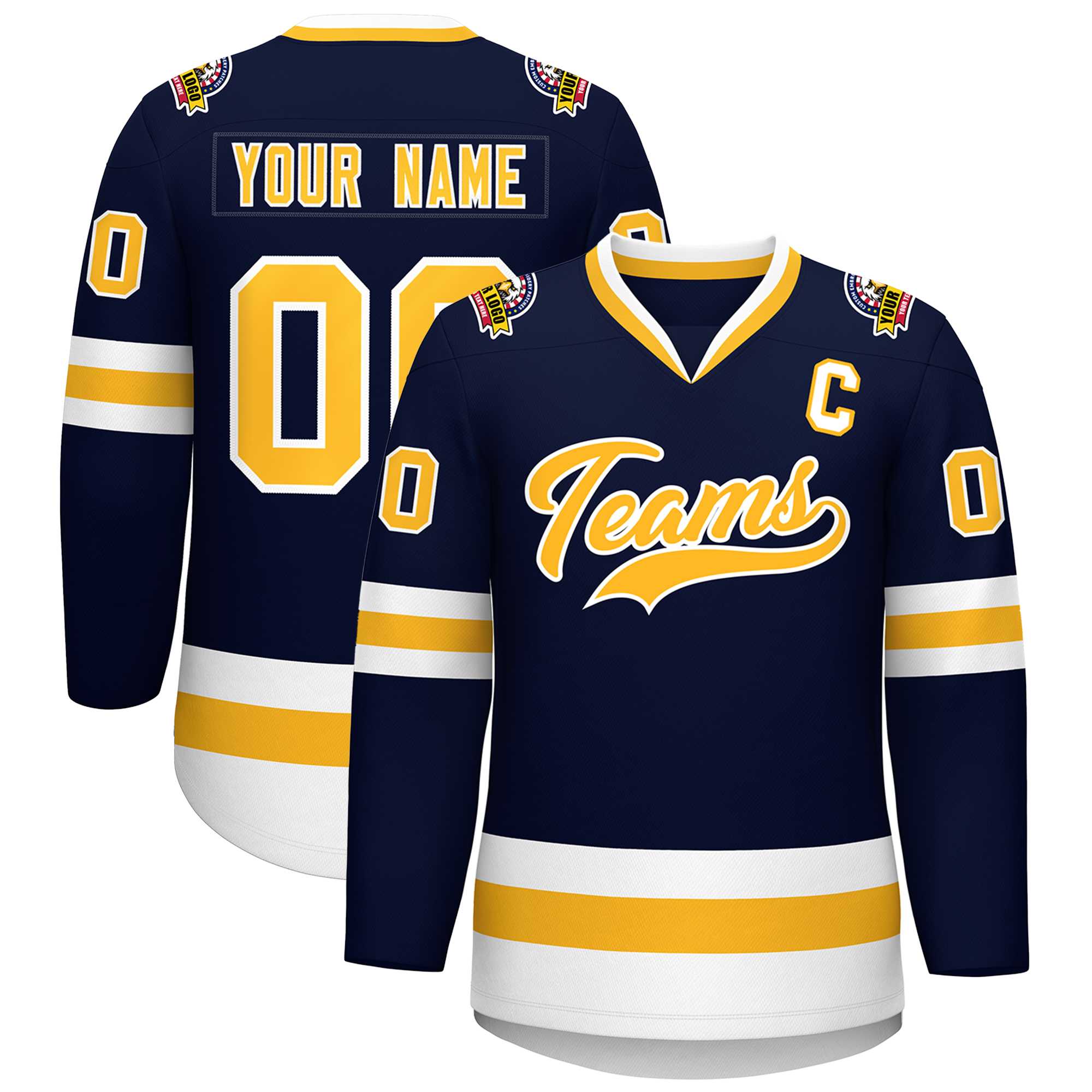 Custom Navy Gold-White Classic Style Hockey Jersey | KXKSHOP