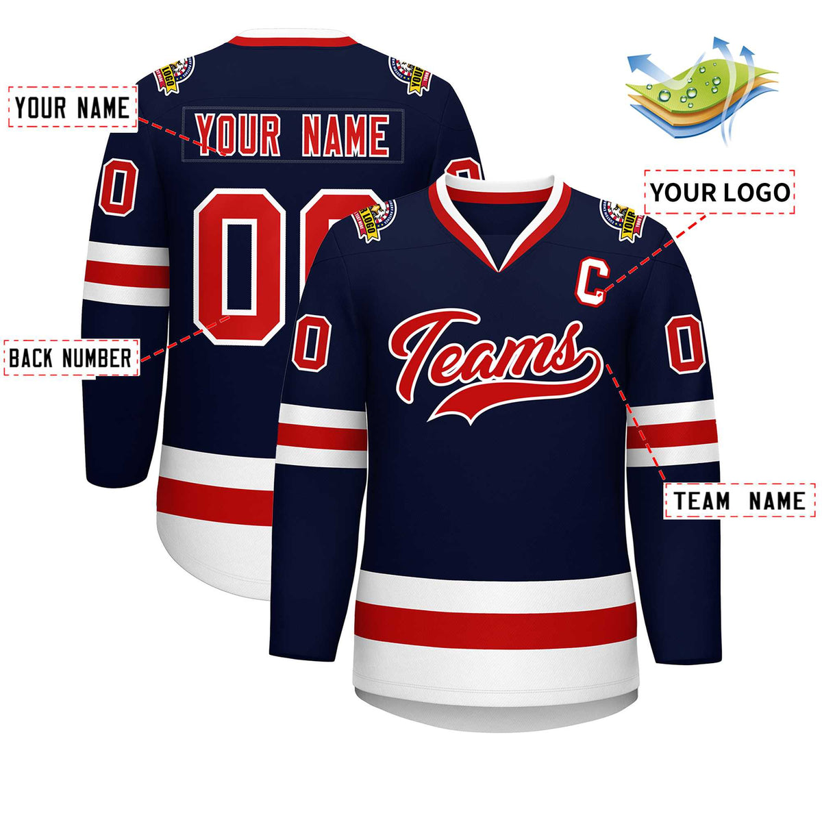 Custom Navy Red-White Classic Style Hockey Jersey | KXKSHOP