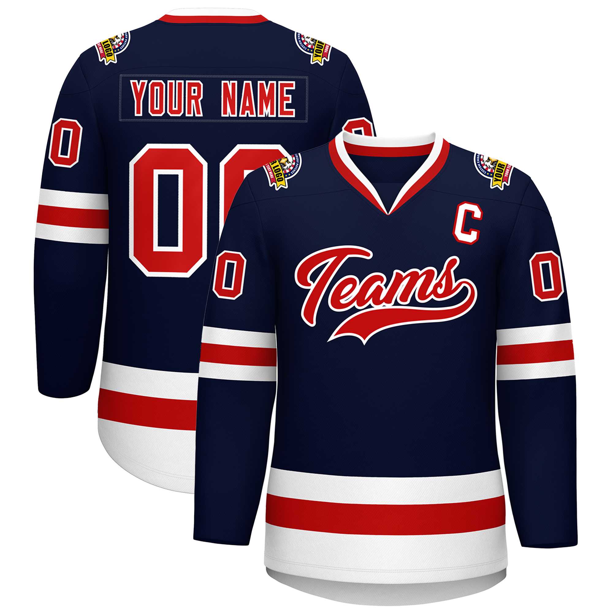 Custom Navy Red-White Classic Style Hockey Jersey | KXKSHOP
