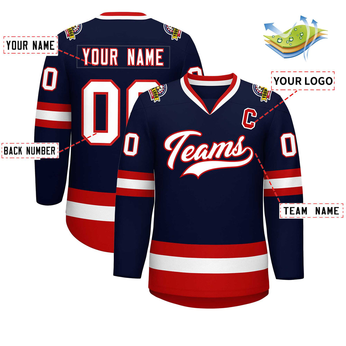 Custom Navy White-Red Classic Style Hockey Jersey | KXKSHOP