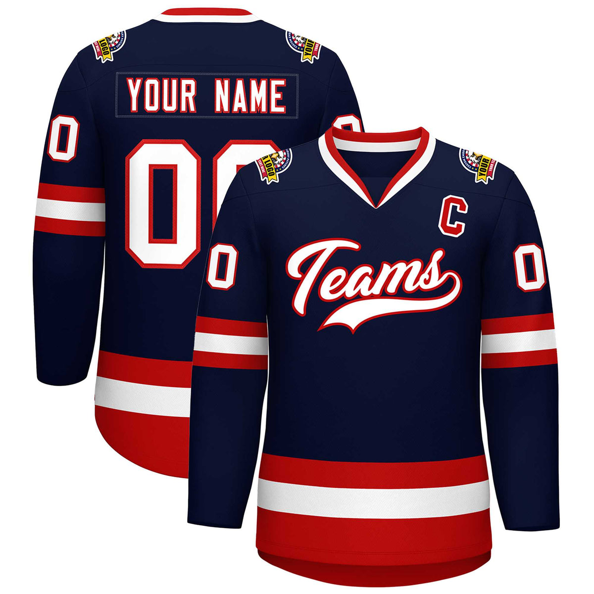 Custom Navy White-Red Classic Style Hockey Jersey | KXKSHOP
