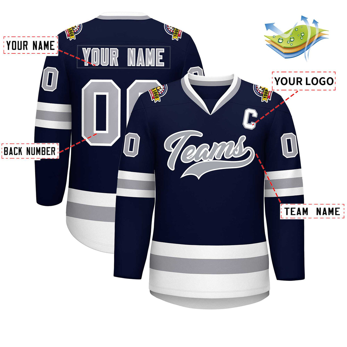 Custom Navy Gray-White Classic Style Hockey Jersey | KXKSHOP