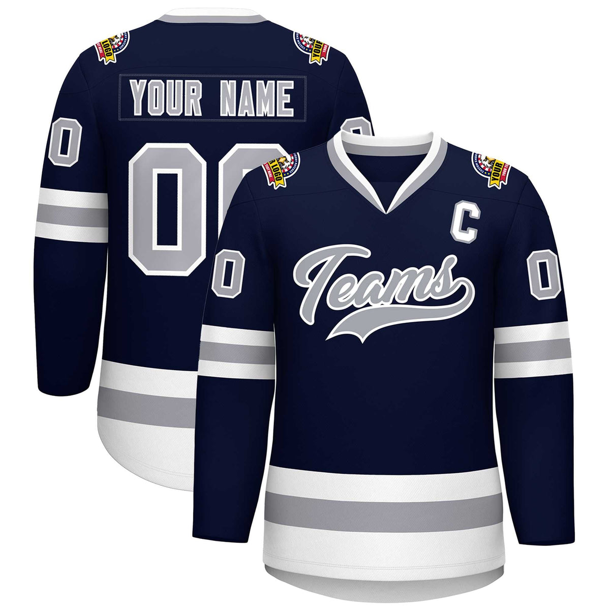 Custom Navy Gray-White Classic Style Hockey Jersey | KXKSHOP
