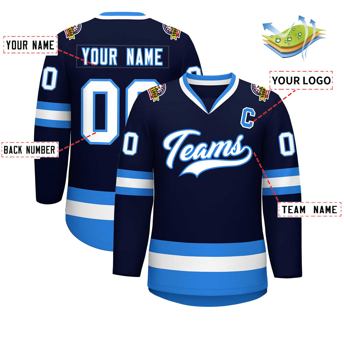 Custom Navy White-Powder Blue Classic Style Hockey Jersey | KXKSHOP
