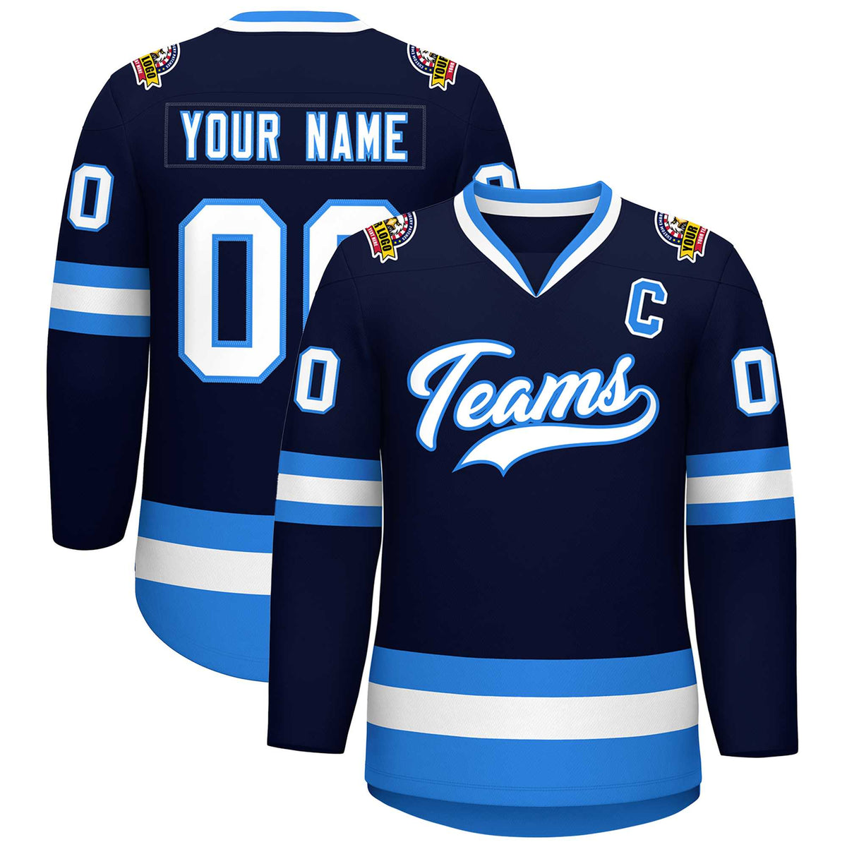 Custom Navy White-Powder Blue Classic Style Hockey Jersey | KXKSHOP