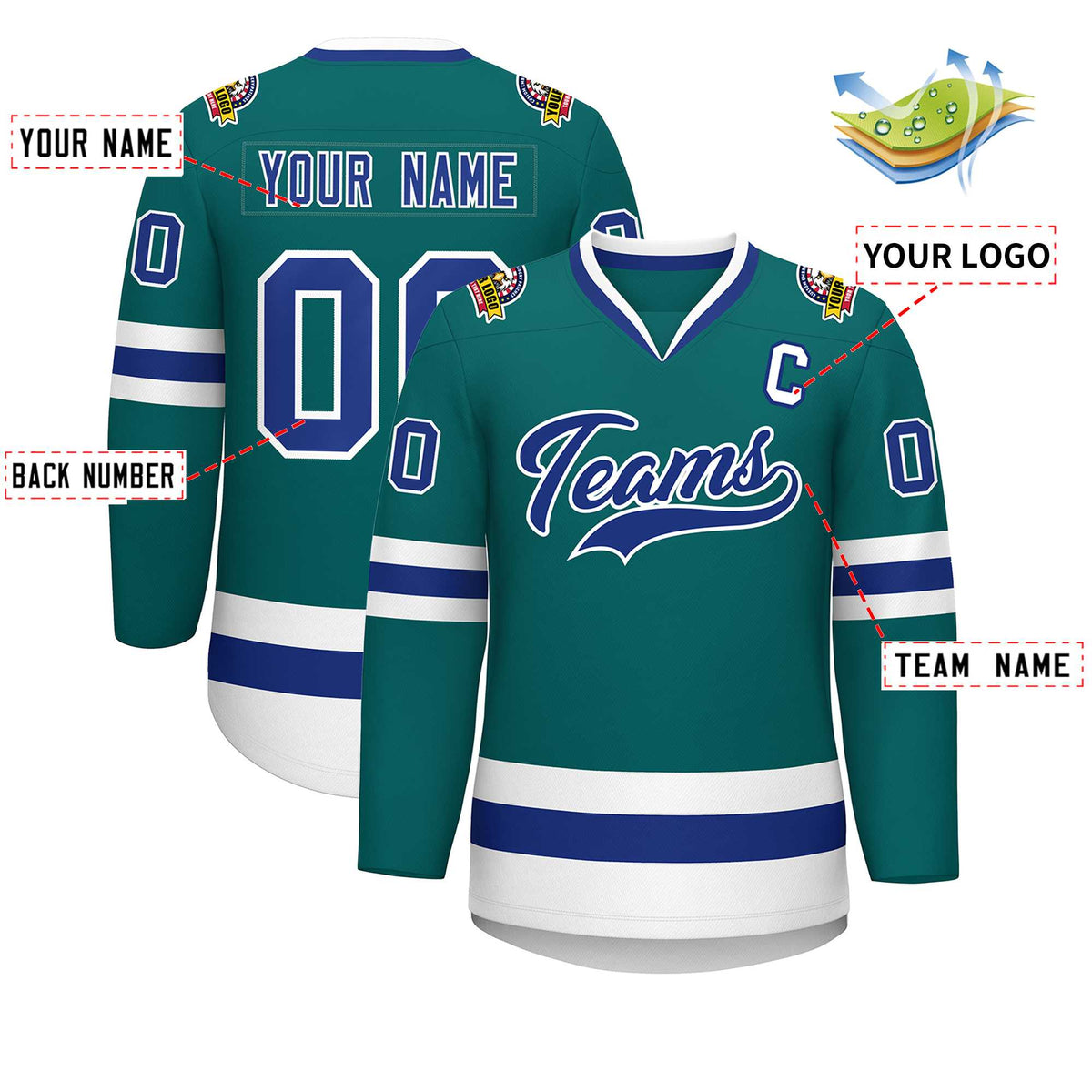 Custom Teal Royal-White Classic Style Hockey Jersey | KXKSHOP