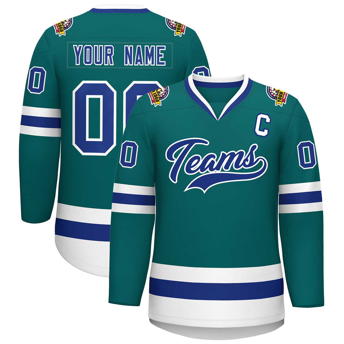 Custom Teal Royal-White Classic Style Hockey Jersey | KXKSHOP