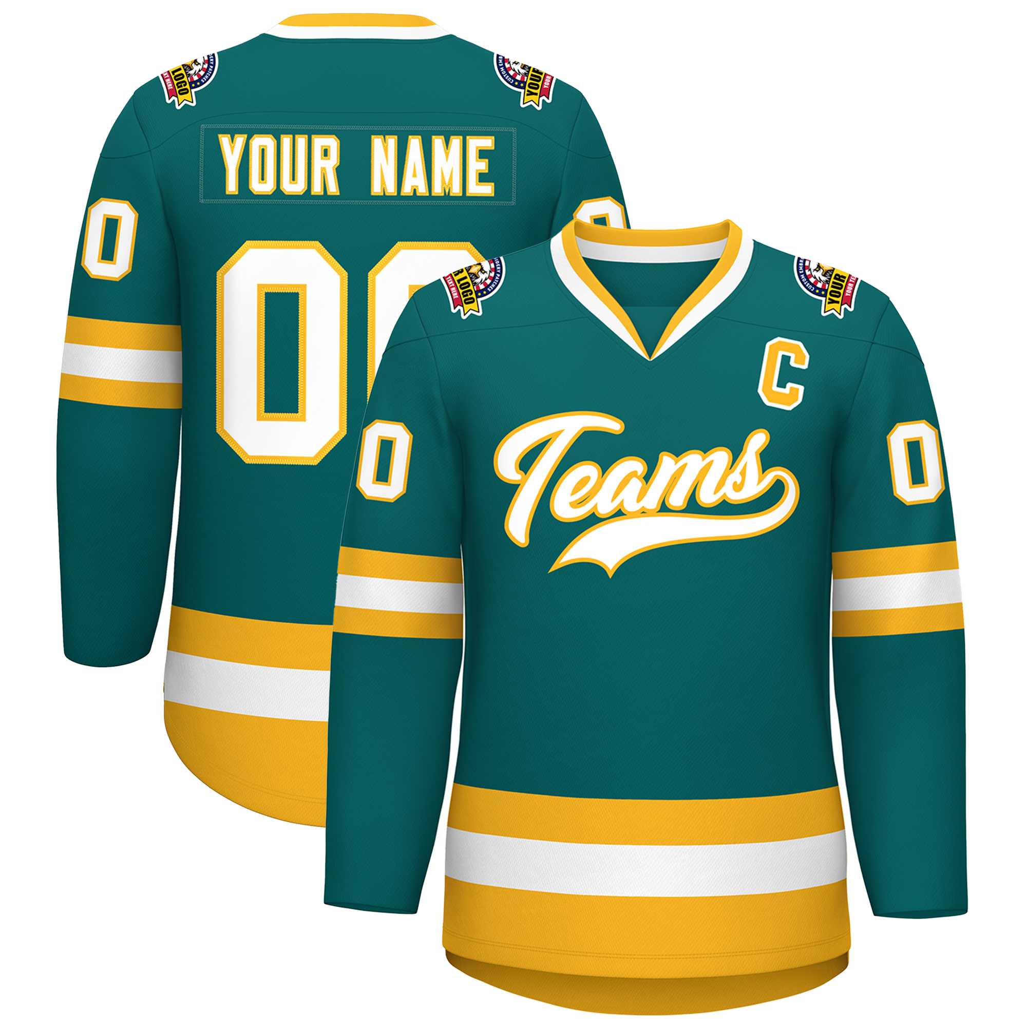 Custom Teal White-Gold Classic Style Hockey Jersey | KXKSHOP