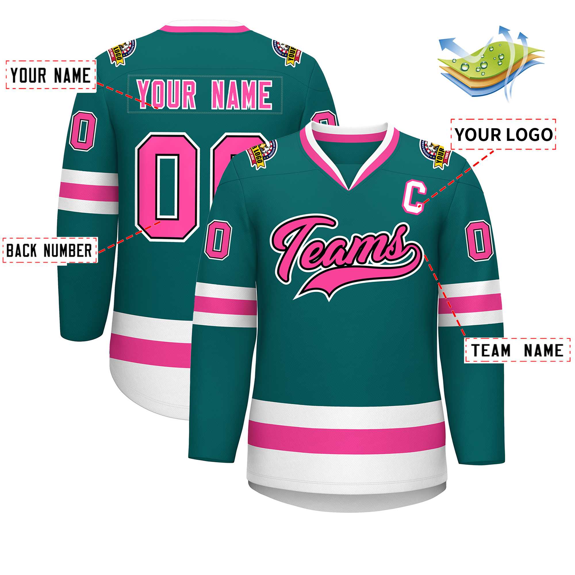 Custom Teal Pink Black-White Classic Style Hockey Jersey | KXKSHOP