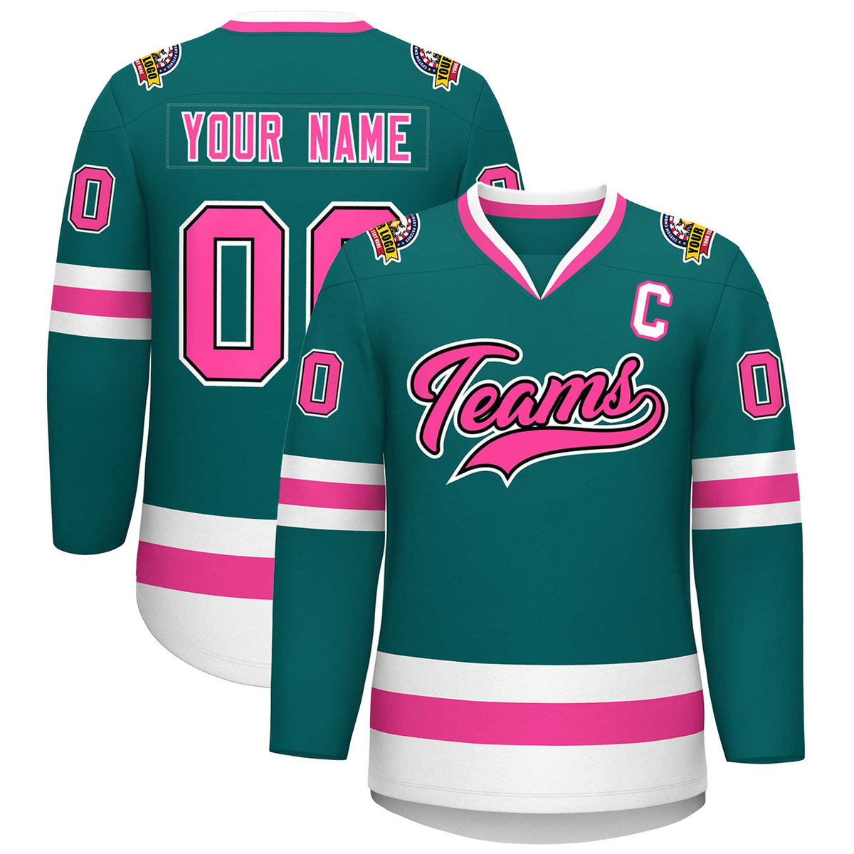 Custom Teal Pink Black-White Classic Style Hockey Jersey | KXKSHOP