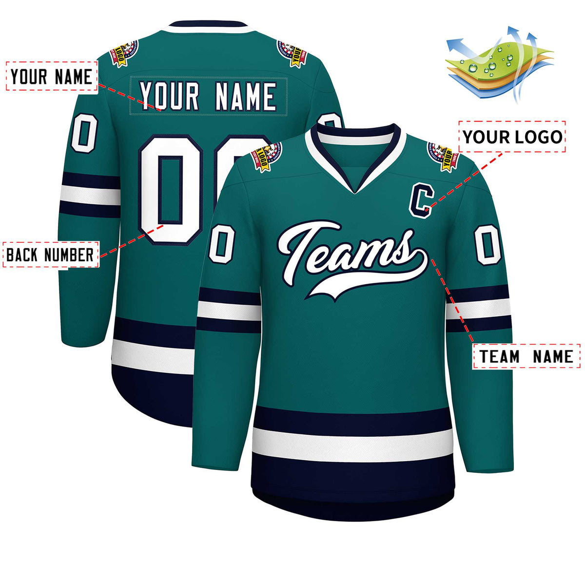 Custom Teal White-Navy Classic Style Hockey Jersey | KXKSHOP