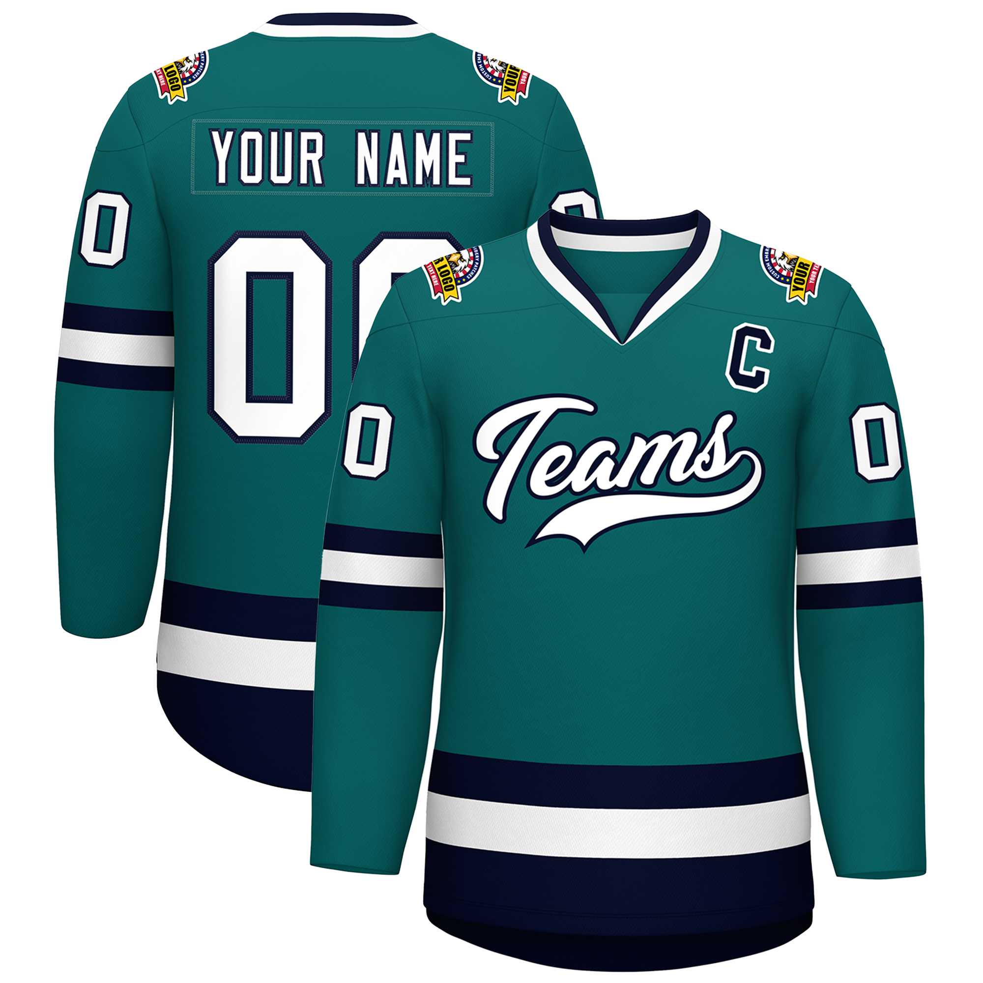 Custom Teal White-Navy Classic Style Hockey Jersey | KXKSHOP