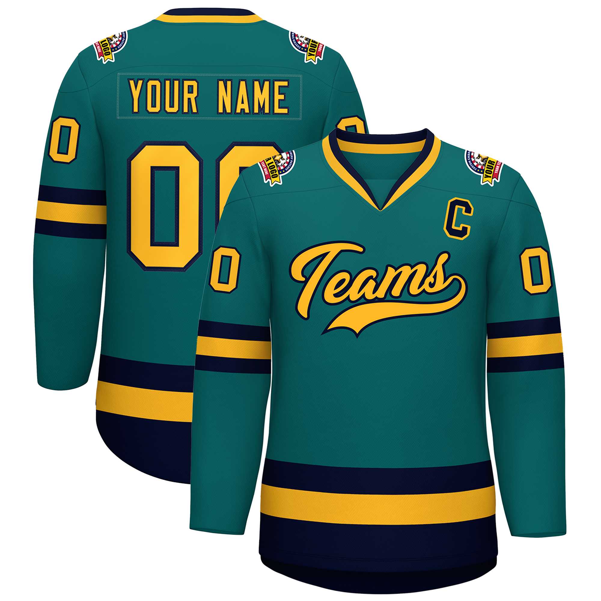 Custom Teal Gold-Navy Classic Style Hockey Jersey | KXKSHOP