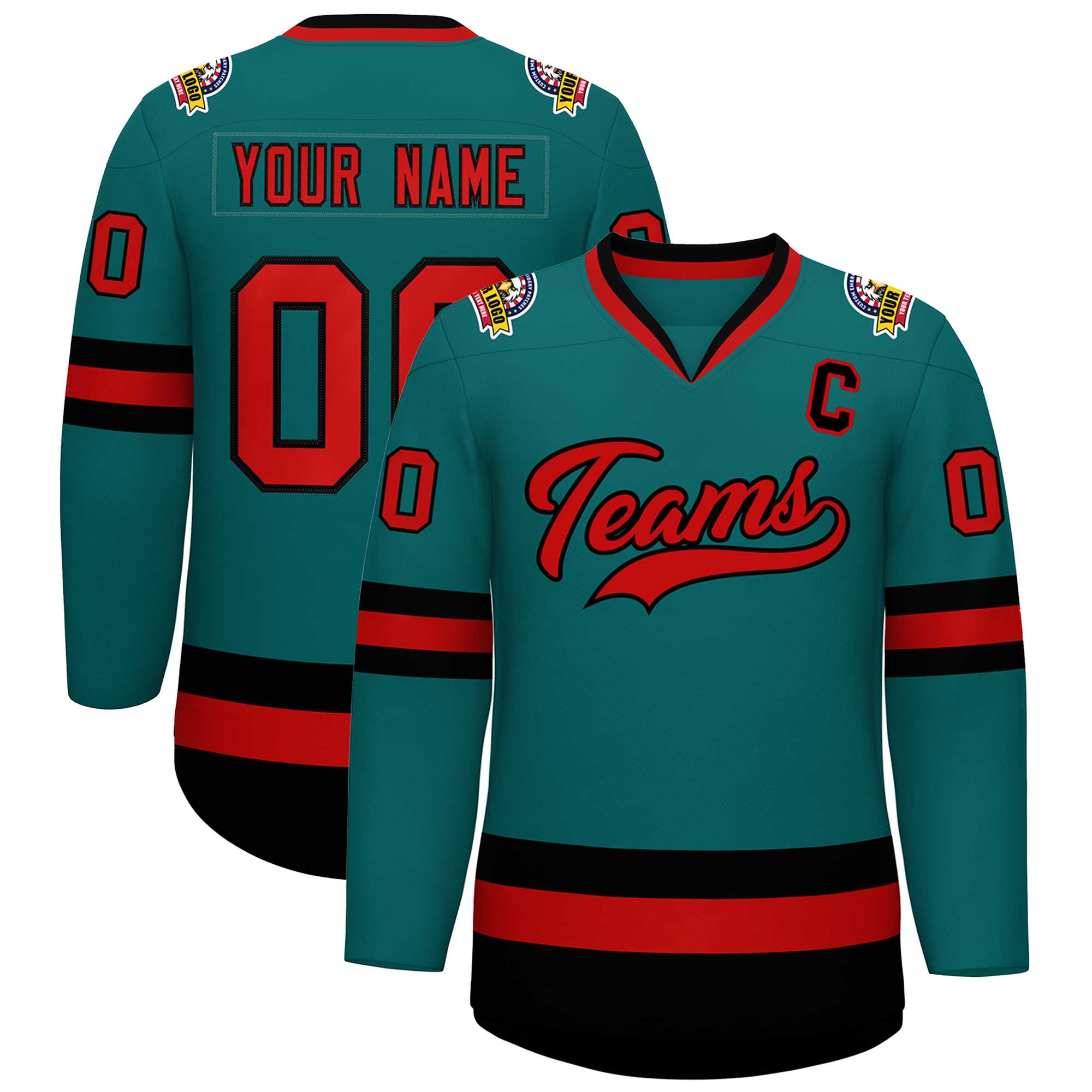 Custom Teal Red-Black Classic Style Hockey Jersey | KXKSHOP