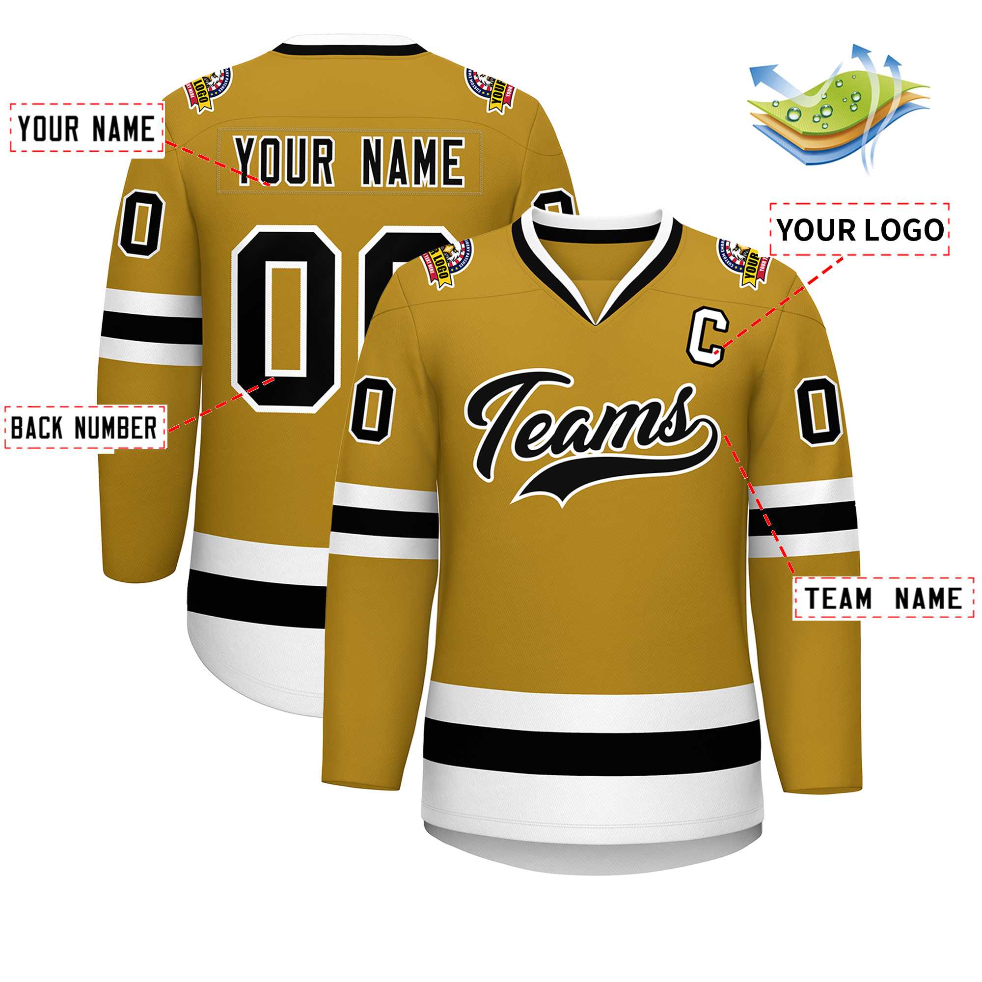 Custom Old Gold Black-White Classic Style Hockey Jersey | KXKSHOP