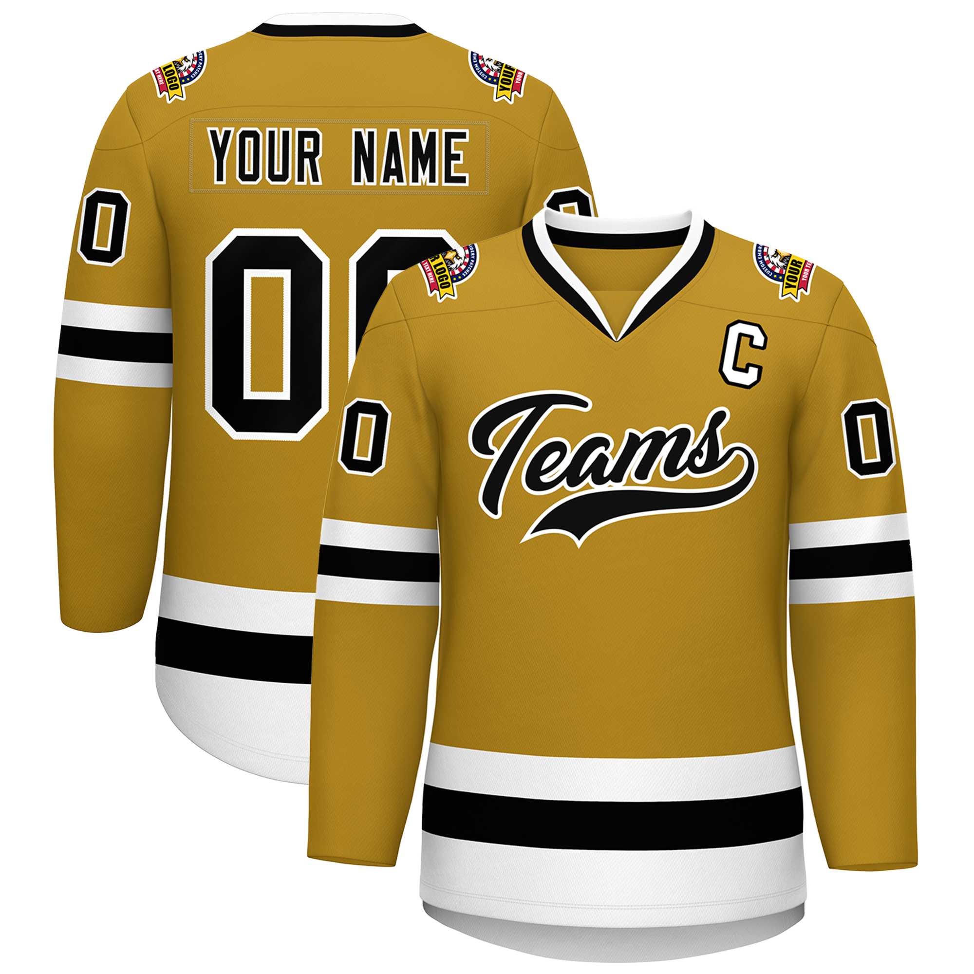 Custom Old Gold Black-White Classic Style Hockey Jersey | KXKSHOP