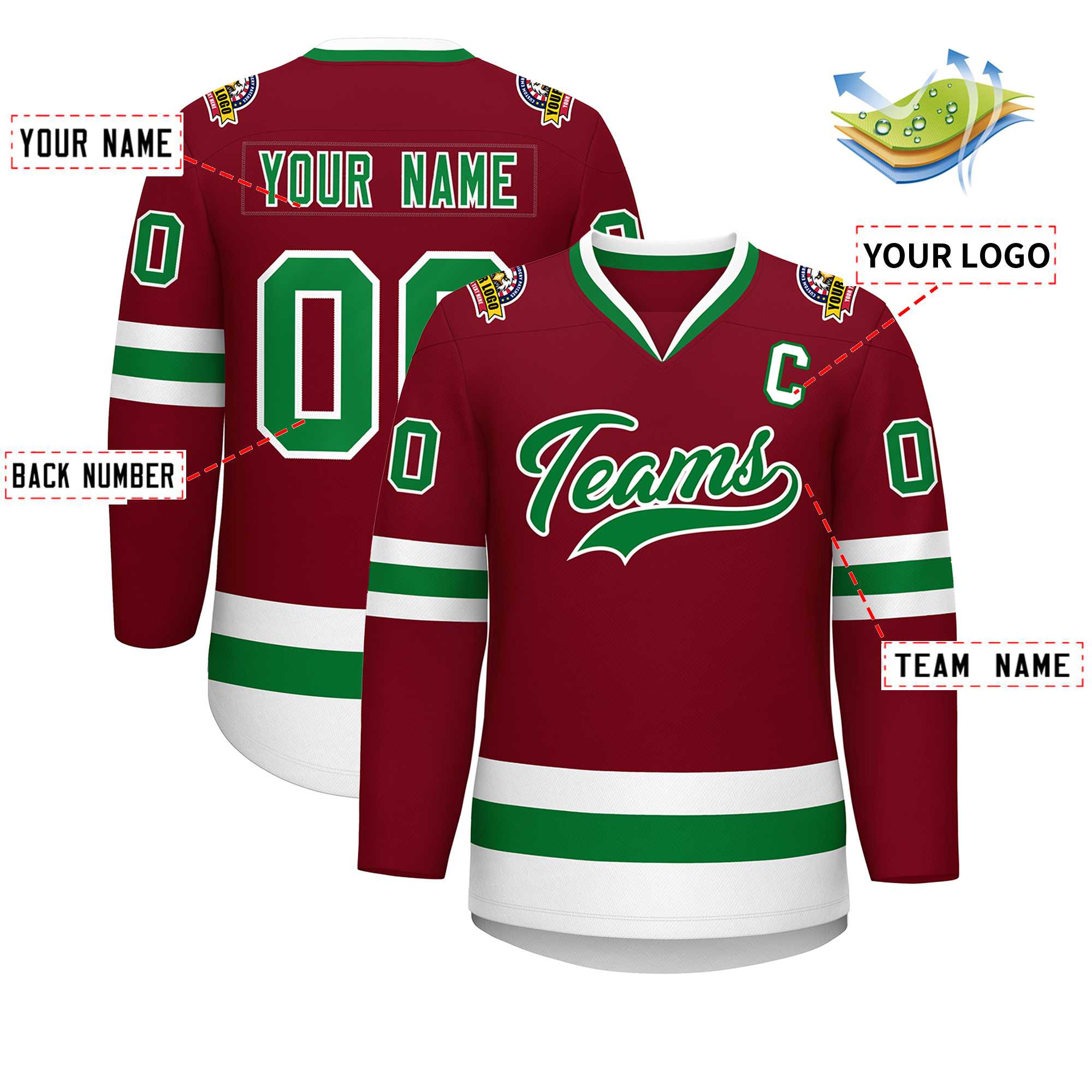 Custom Crimson Kelly Green-White Classic Style Hockey Jersey | KXKSHOP