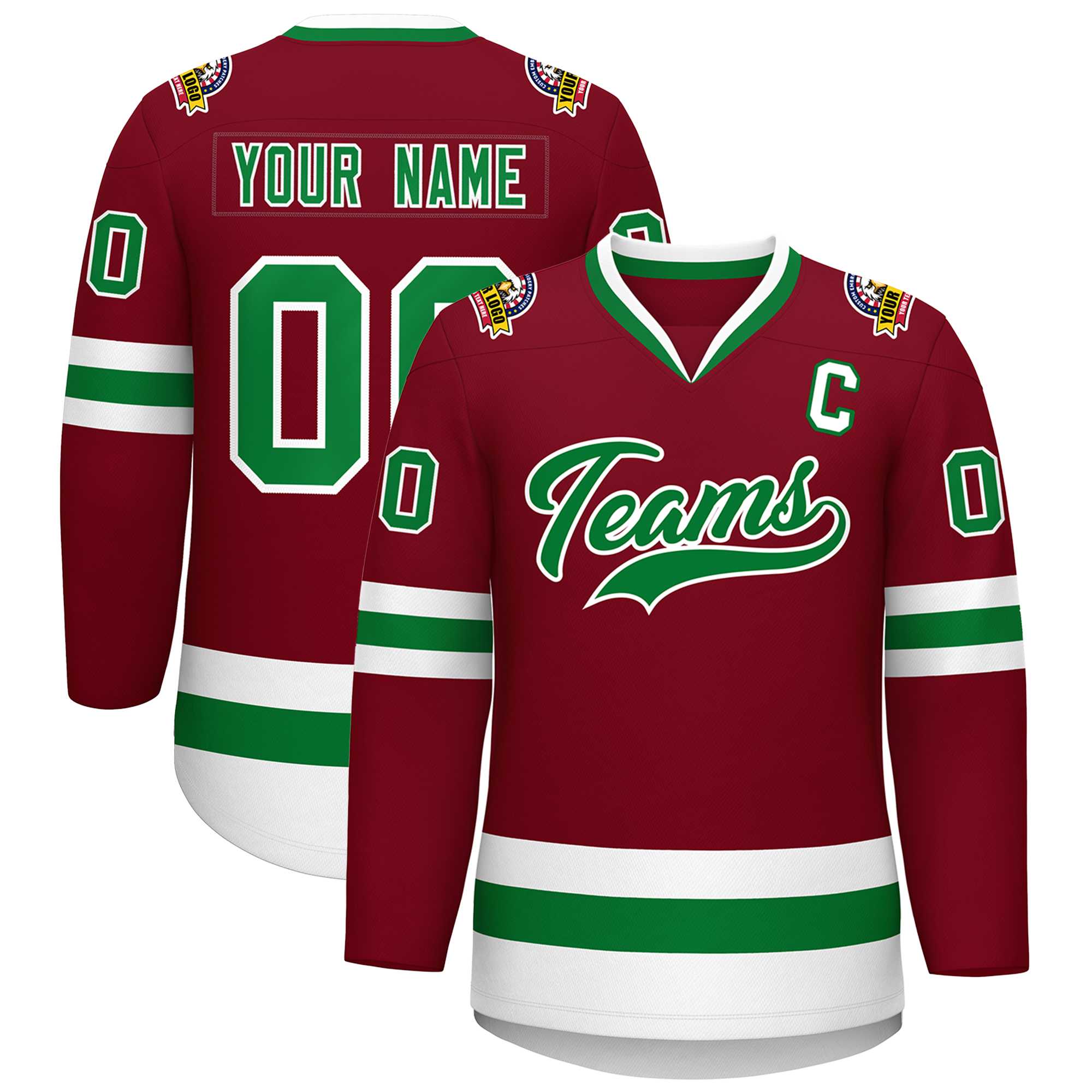 Custom Crimson Kelly Green-White Classic Style Hockey Jersey | KXKSHOP