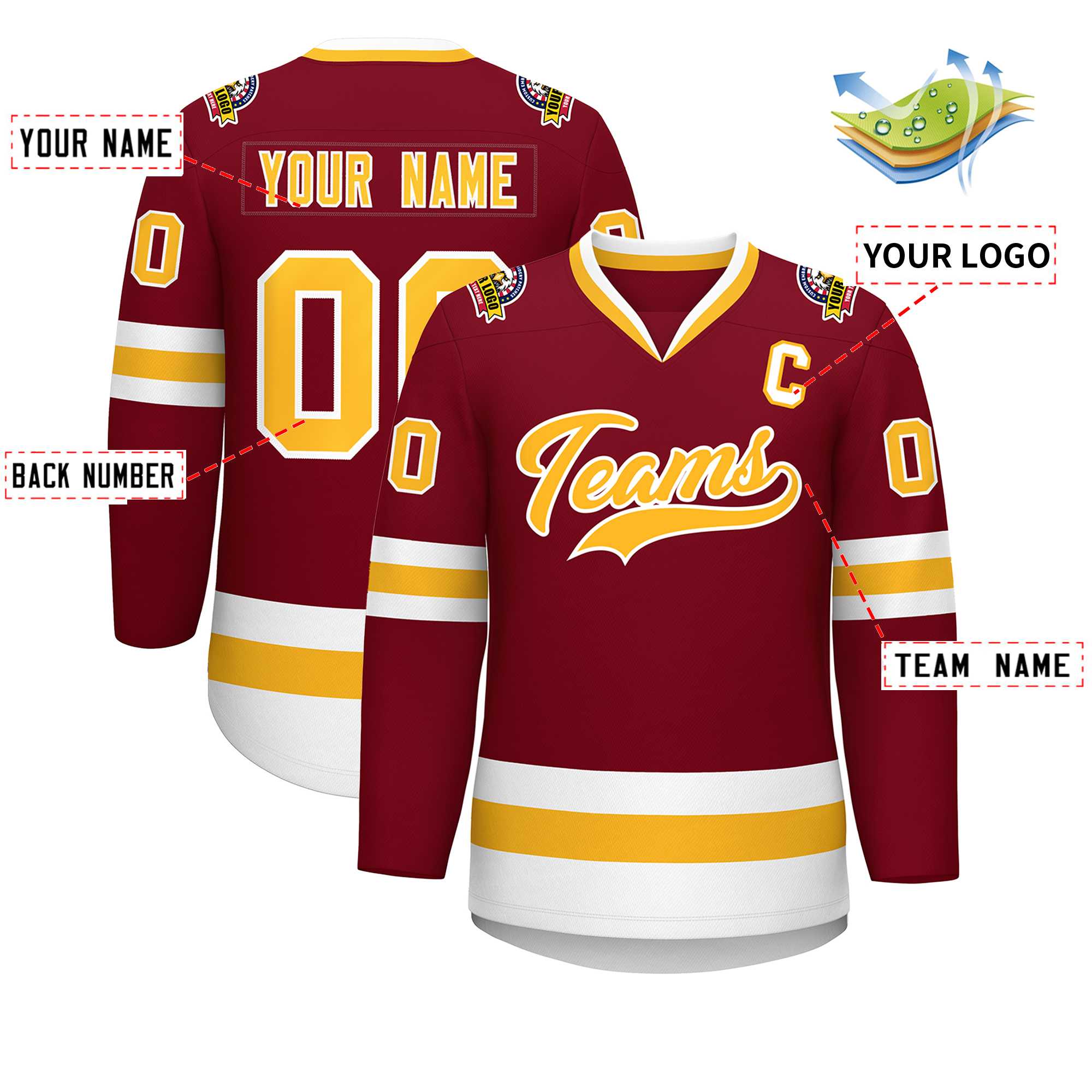 Custom Crimson Gold-White Classic Style Hockey Jersey | KXKSHOP