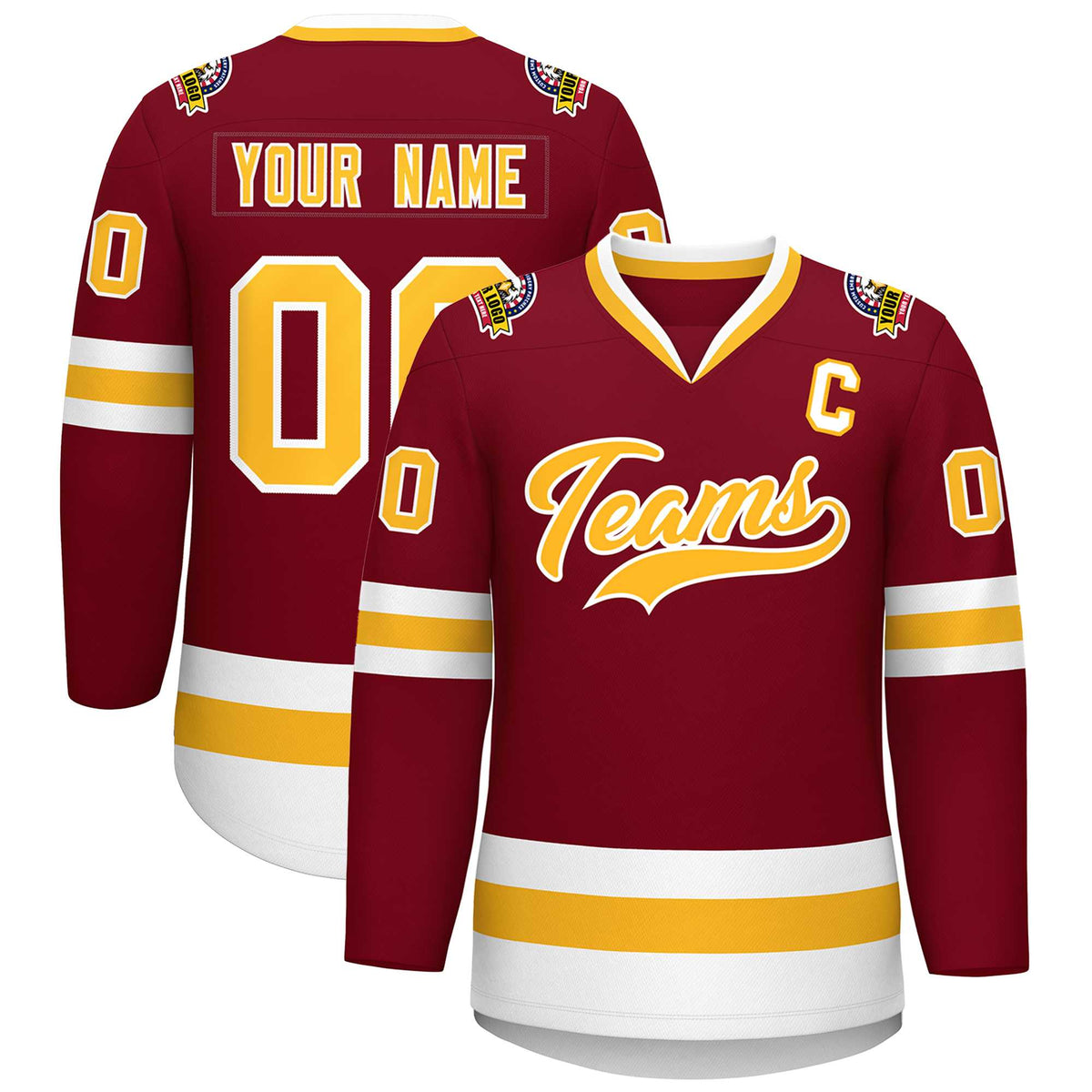 Custom Crimson Gold-White Classic Style Hockey Jersey | KXKSHOP