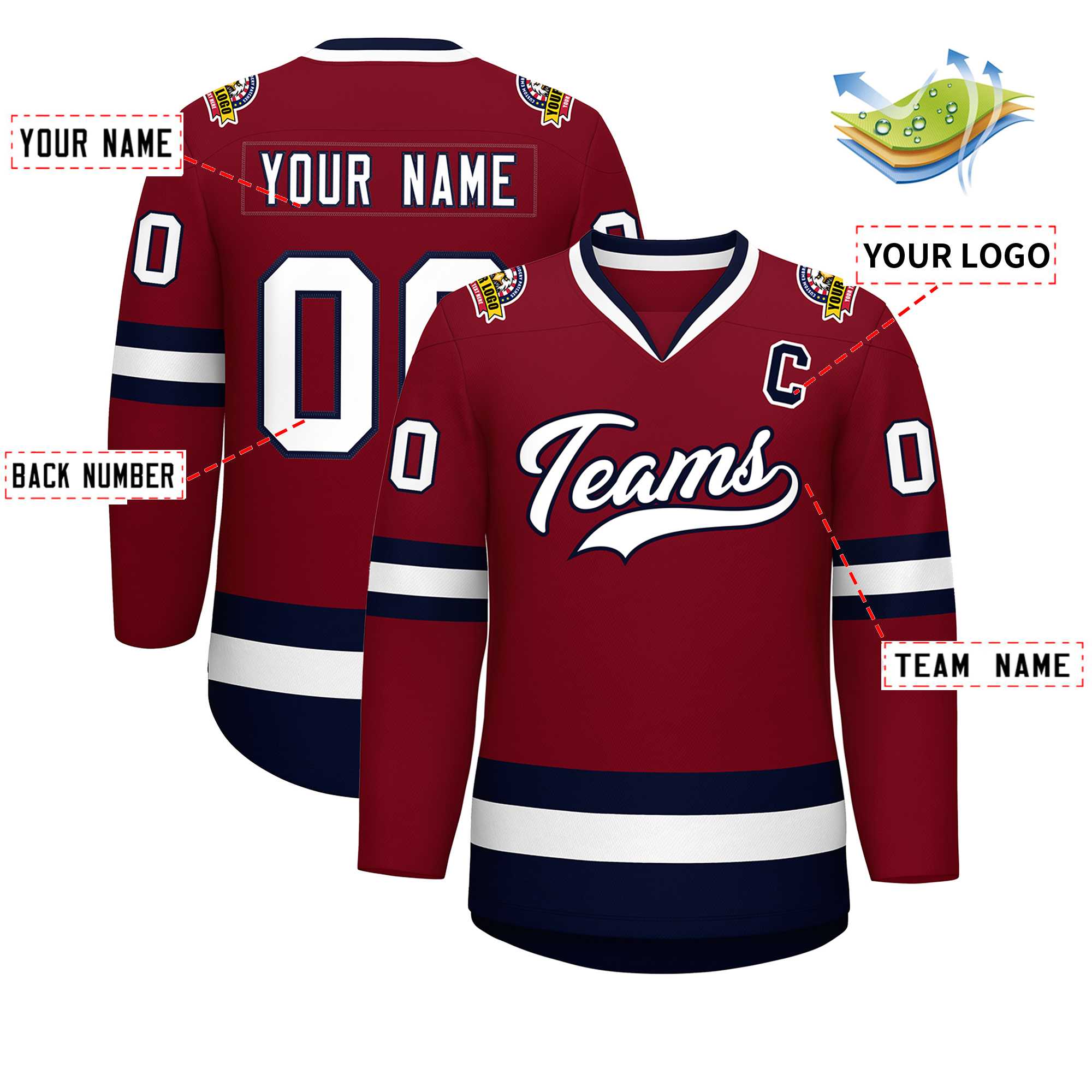 Custom Crimson White-Navy Classic Style Hockey Jersey | KXKSHOP