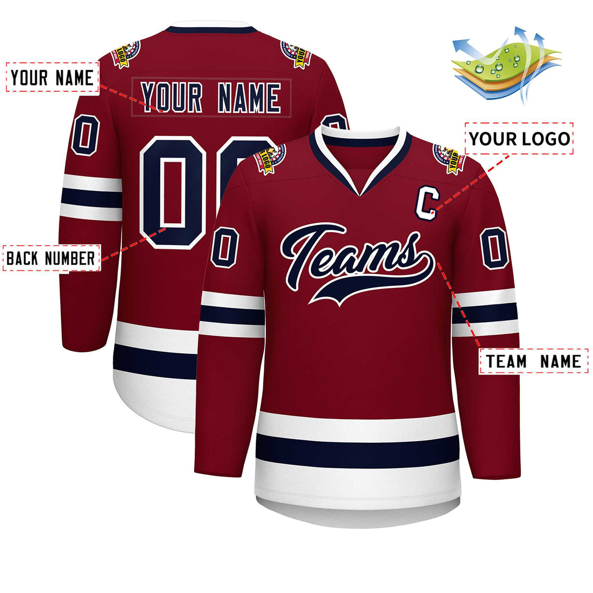 Custom Crimson Navy-White Classic Style Hockey Jersey | KXKSHOP