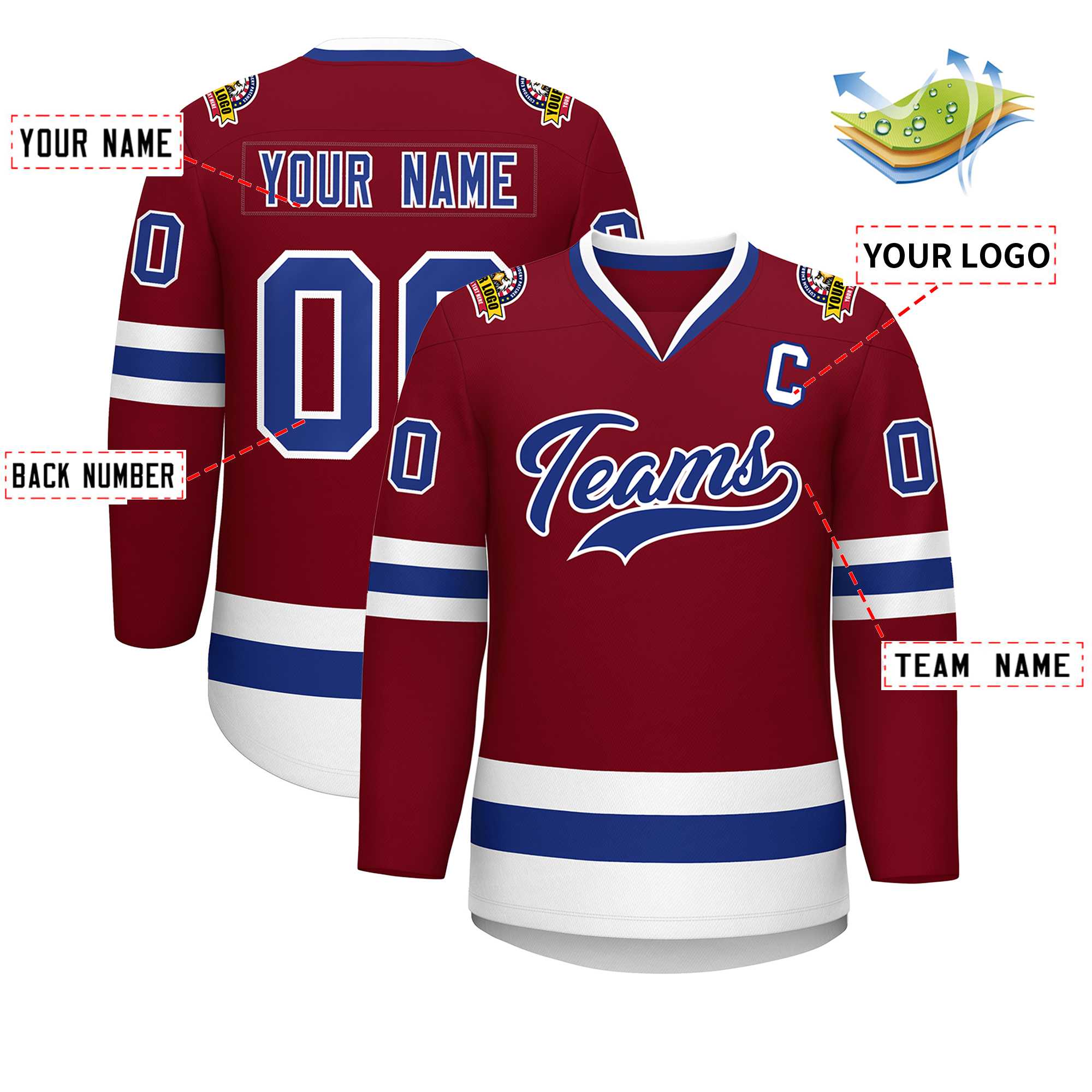 Custom Crimson Royal-White Classic Style Hockey Jersey | KXKSHOP