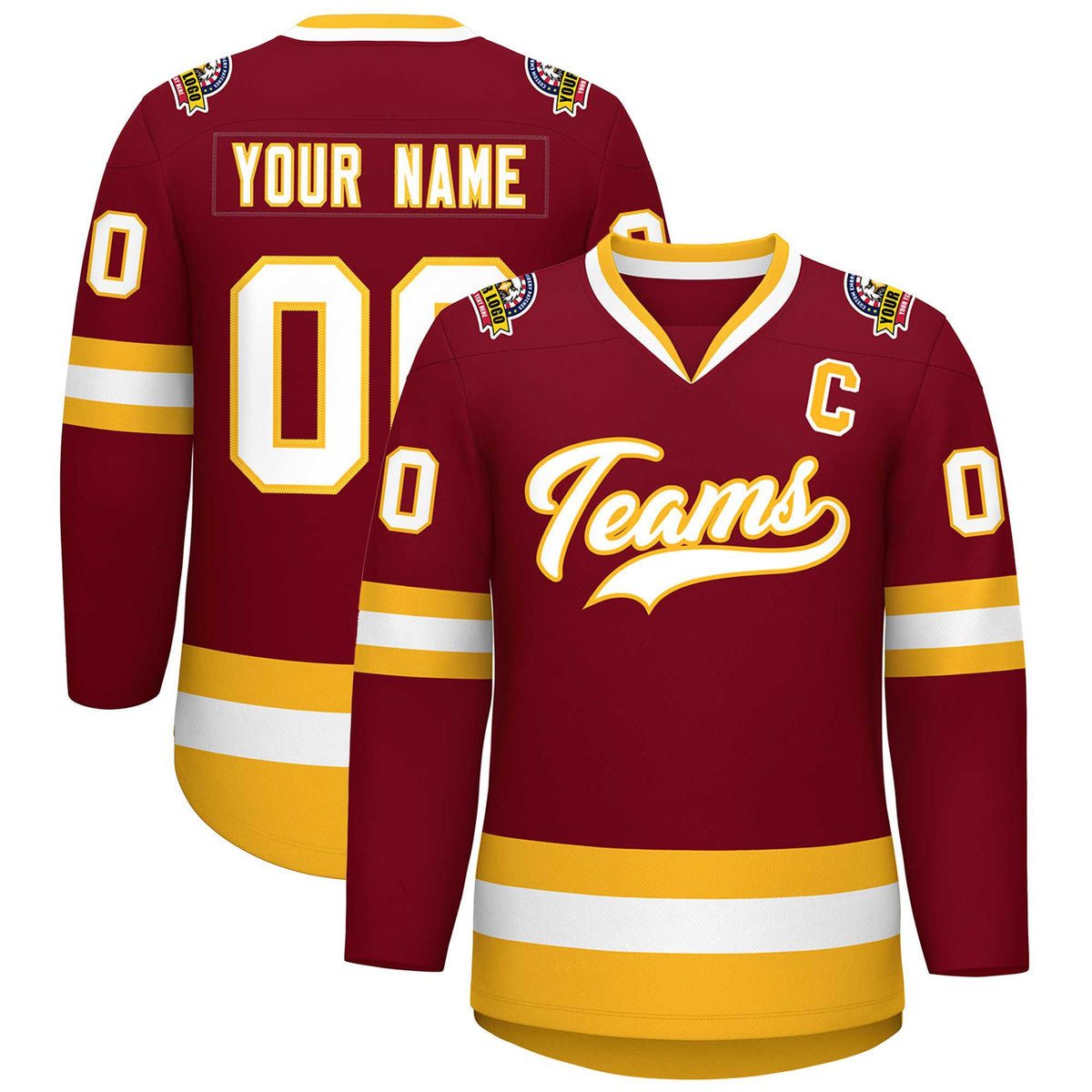 Custom Crimson White-Gold Classic Style Hockey Jersey | KXKSHOP